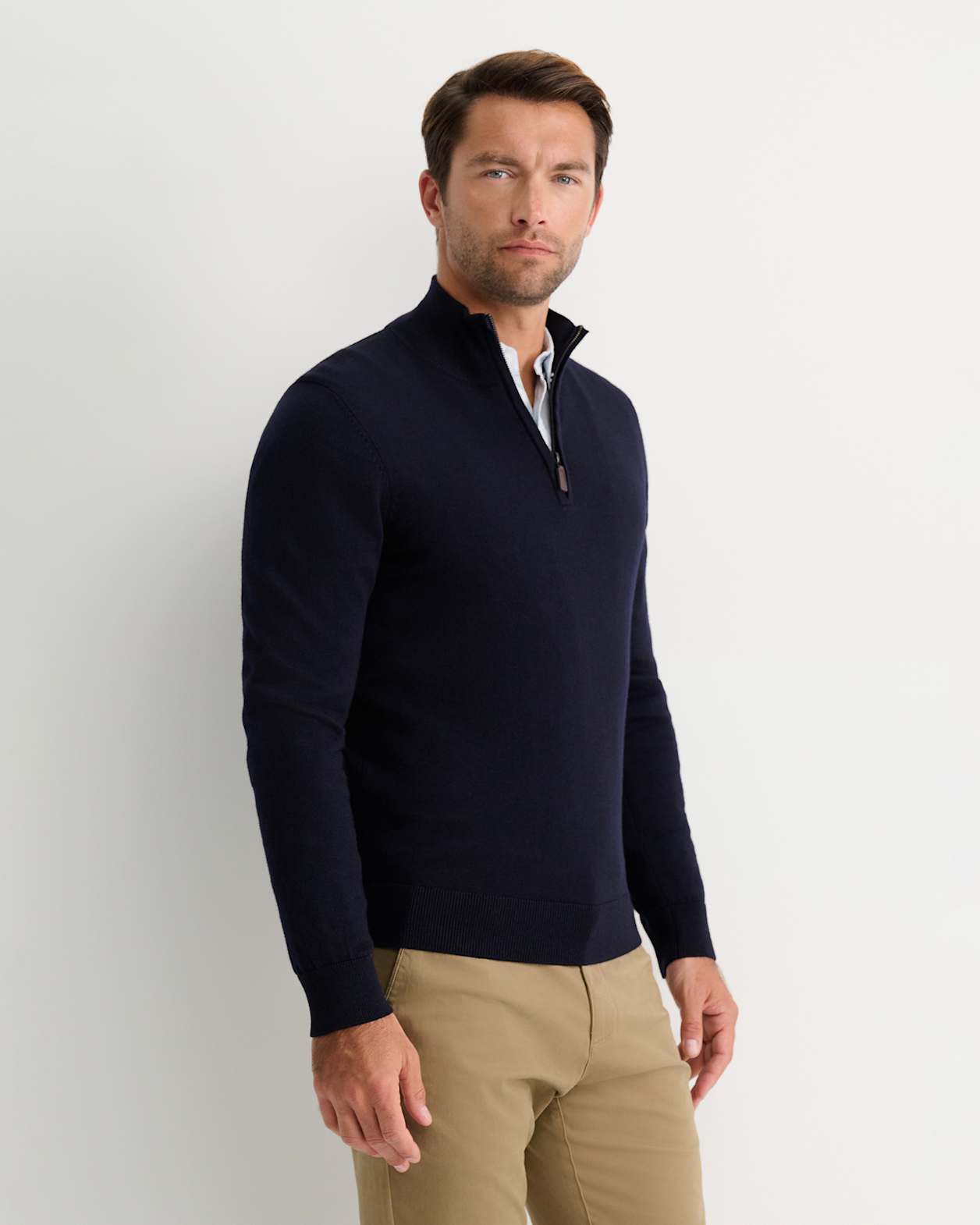 Henry Merino Quarter Zip Knit in NAVY