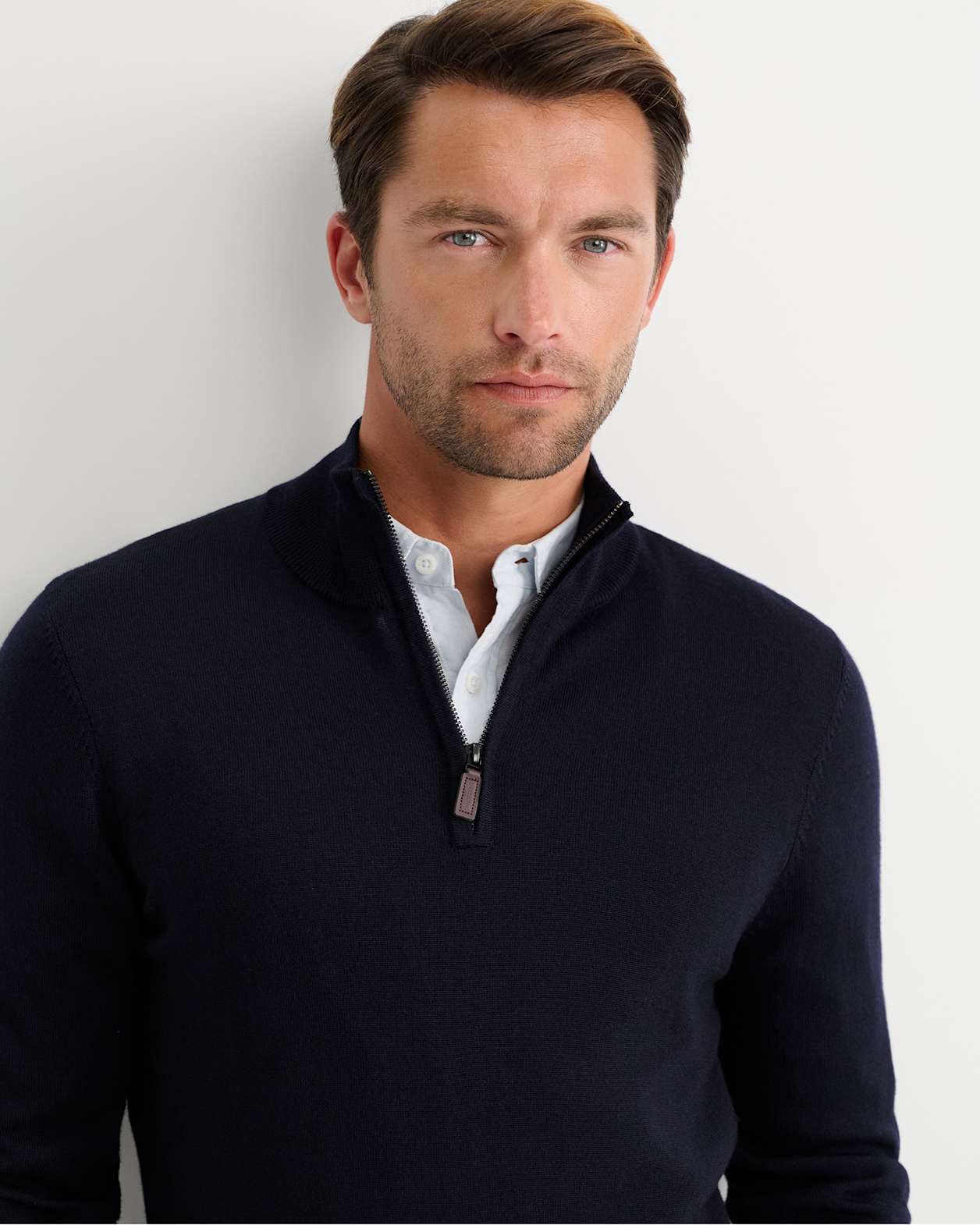 Henry Merino Quarter Zip Knit in NAVY