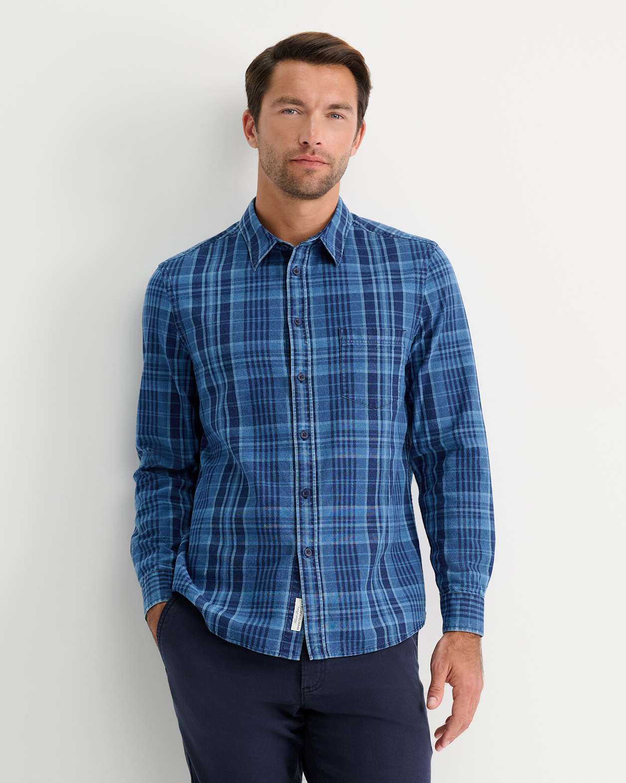 Darley Long Sleeve Check Shirt in INDIGO