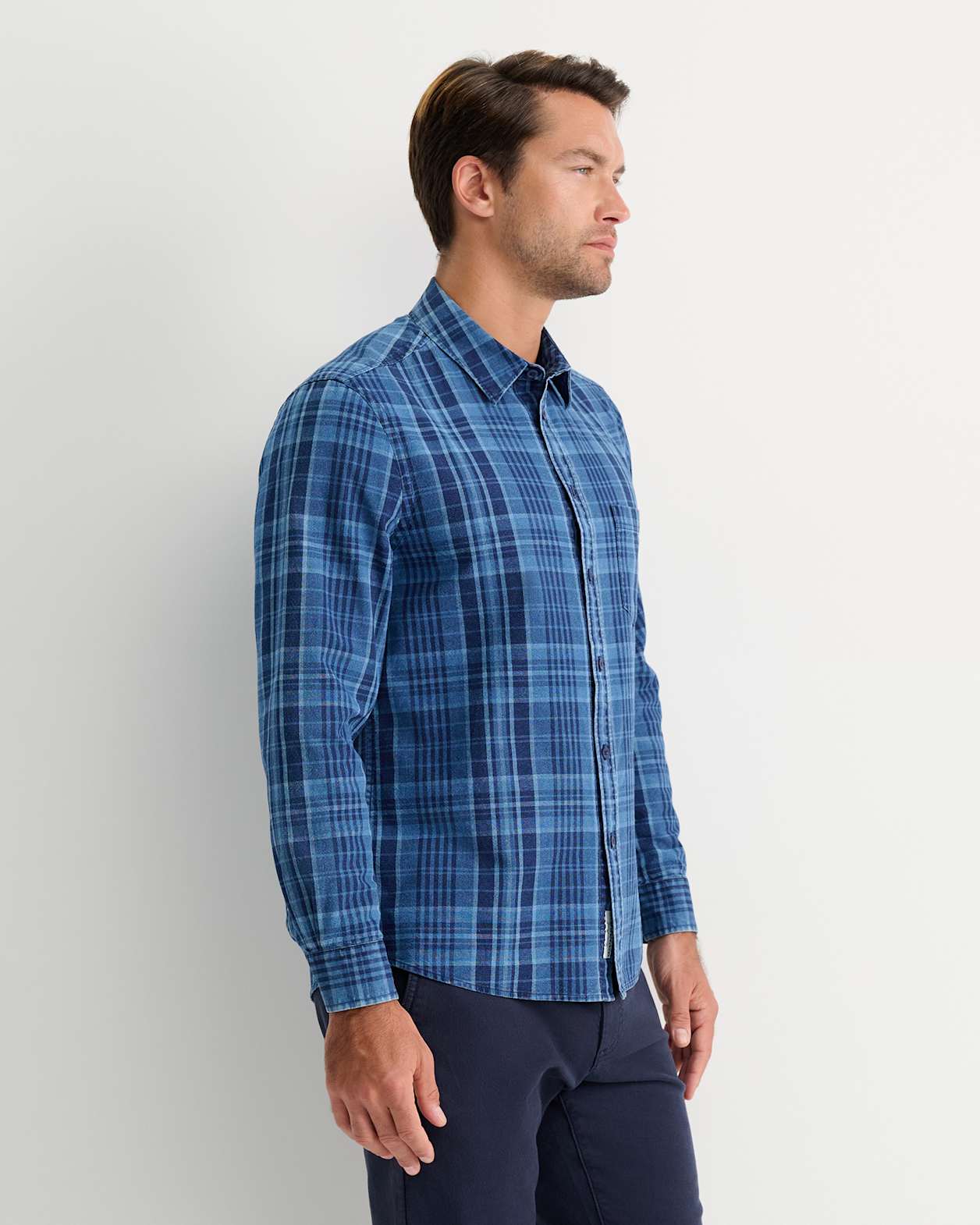 Darley Long Sleeve Check Shirt in INDIGO