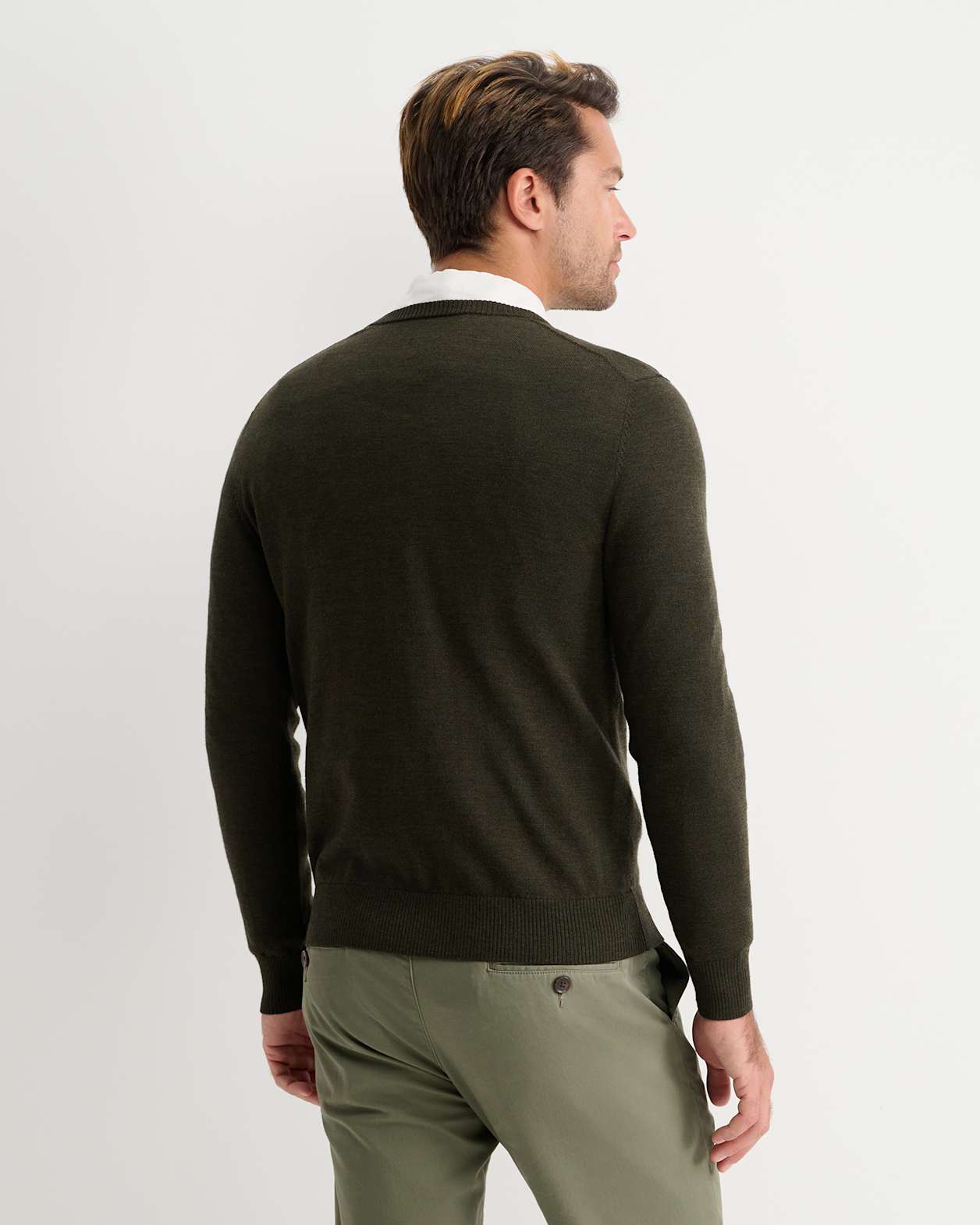 Merino V-Neck Knit in DARK KHAKI