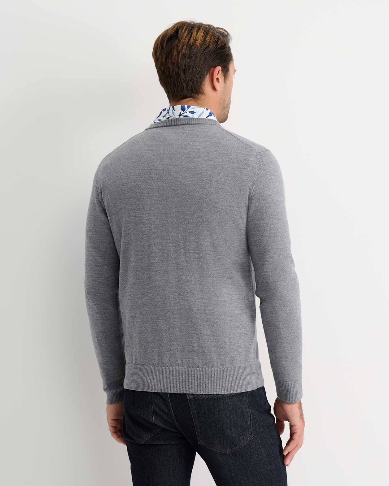 Merino V-Neck Knit in CHARCOAL MELANGE