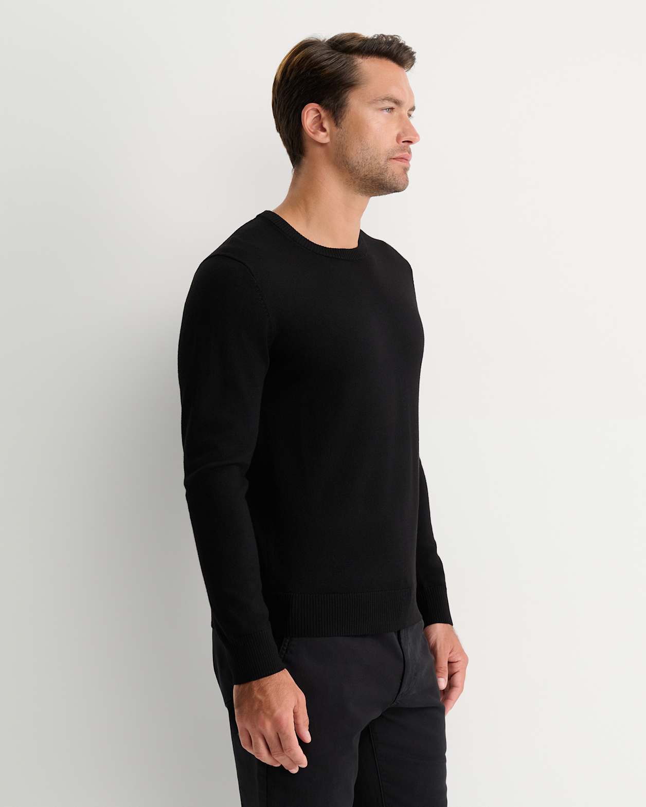 Merino Crew Neck Knit in BLACK