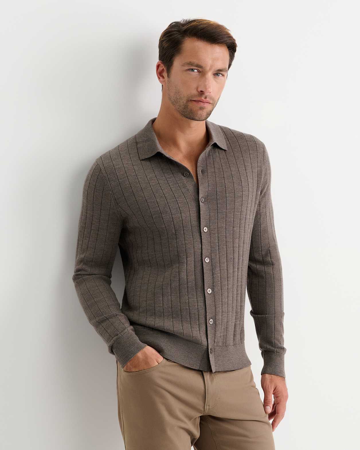 Angus Merino Knit Shirt in BARK