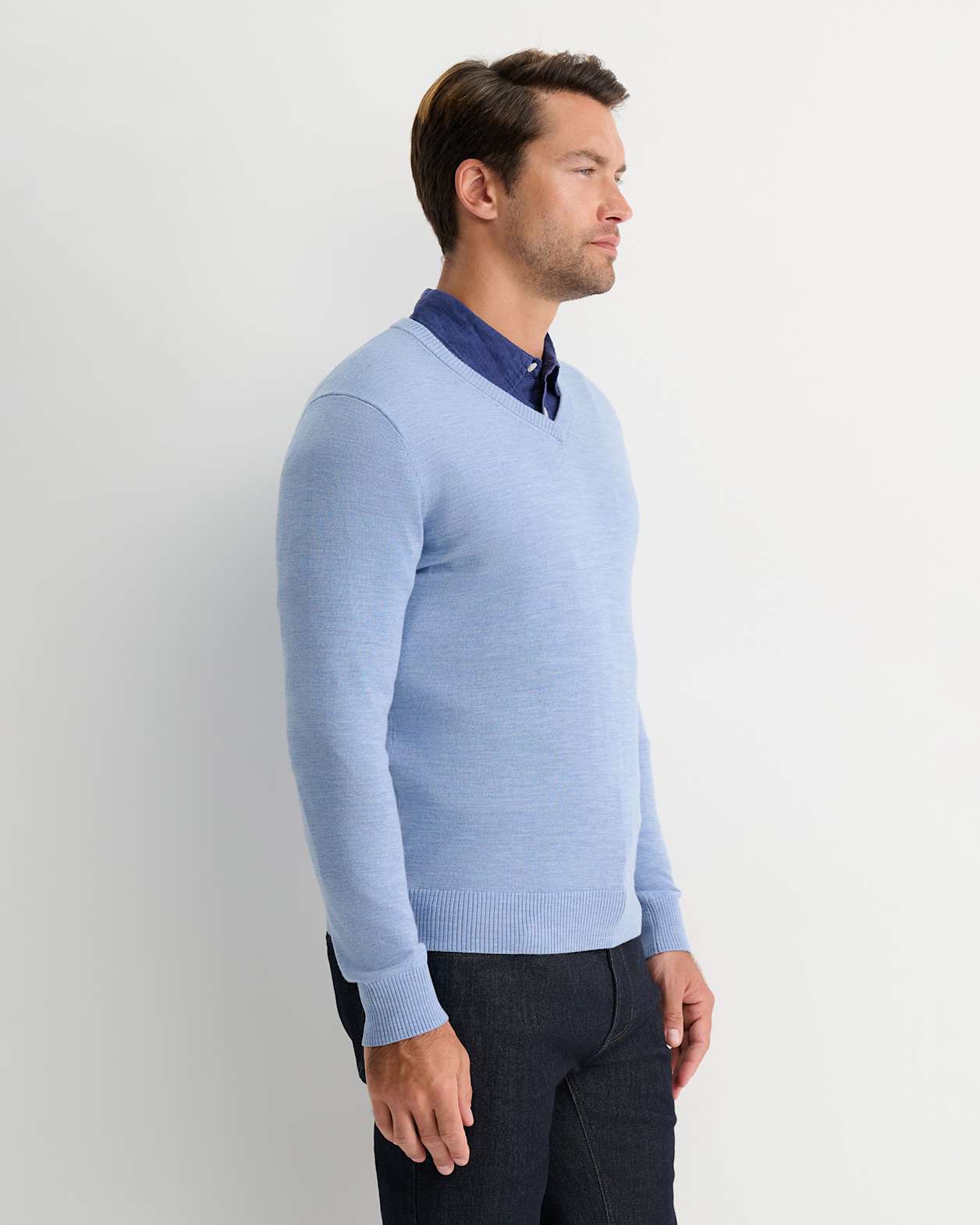 Merino V-Neck Knit in ICE BLUE