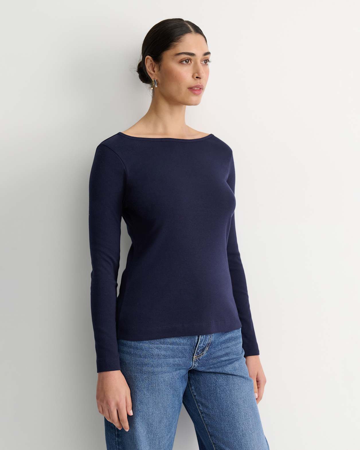 Heidi Long Sleeve Rib Tee in NAVY