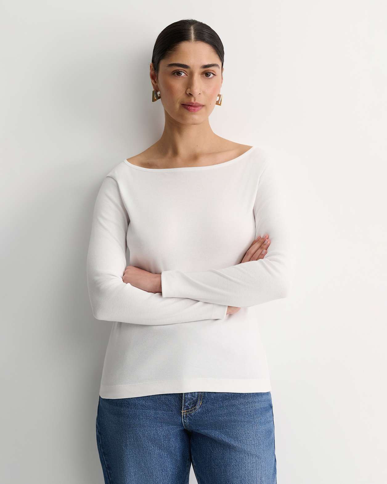 Heidi Long Sleeve Rib Tee in WHITE