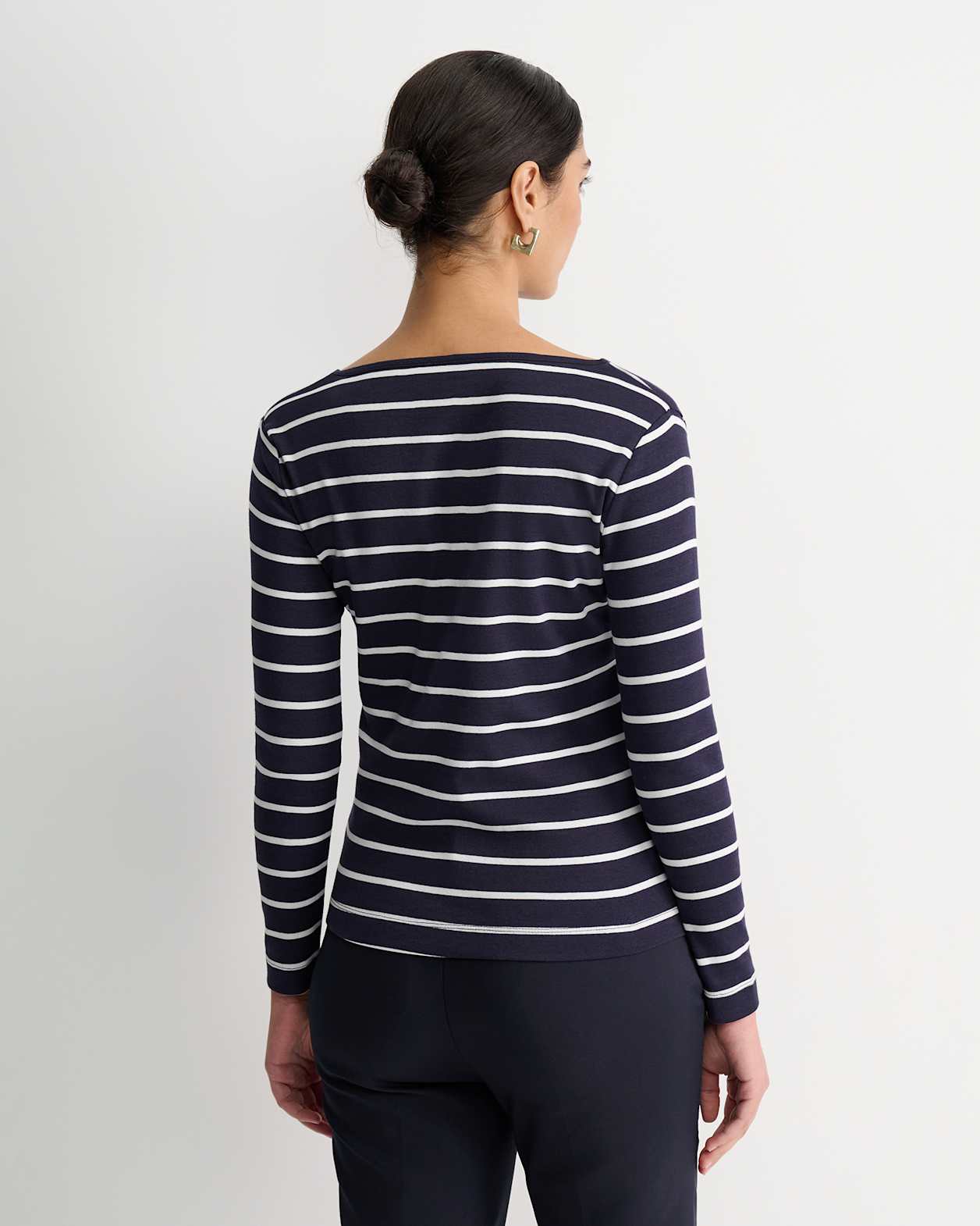 Heidi Long Sleeve Rib Tee in NAVY/WHITE