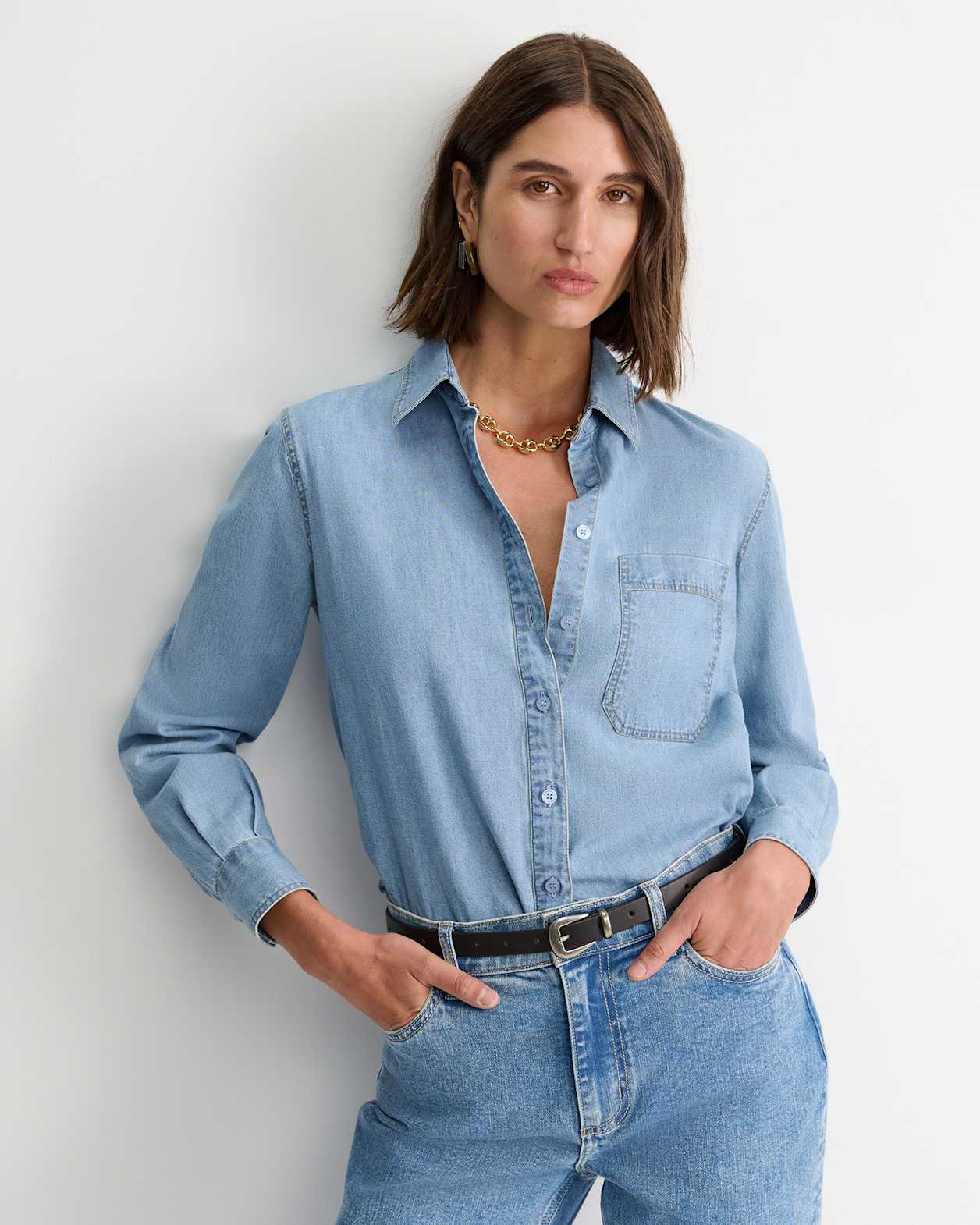 Carrie Chambray Long Sleeve Shirt in CHAMBRAY