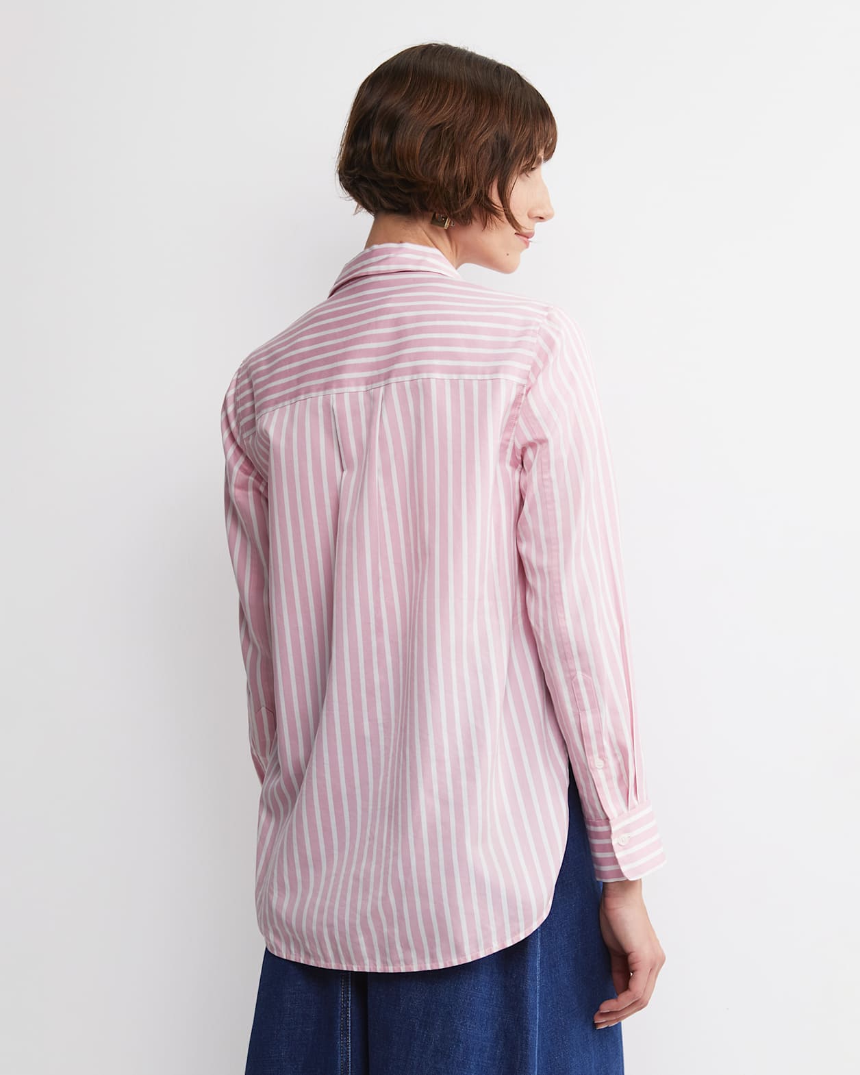 Hannah Stripe Cotton Silk Shirt in WHITE/PINK