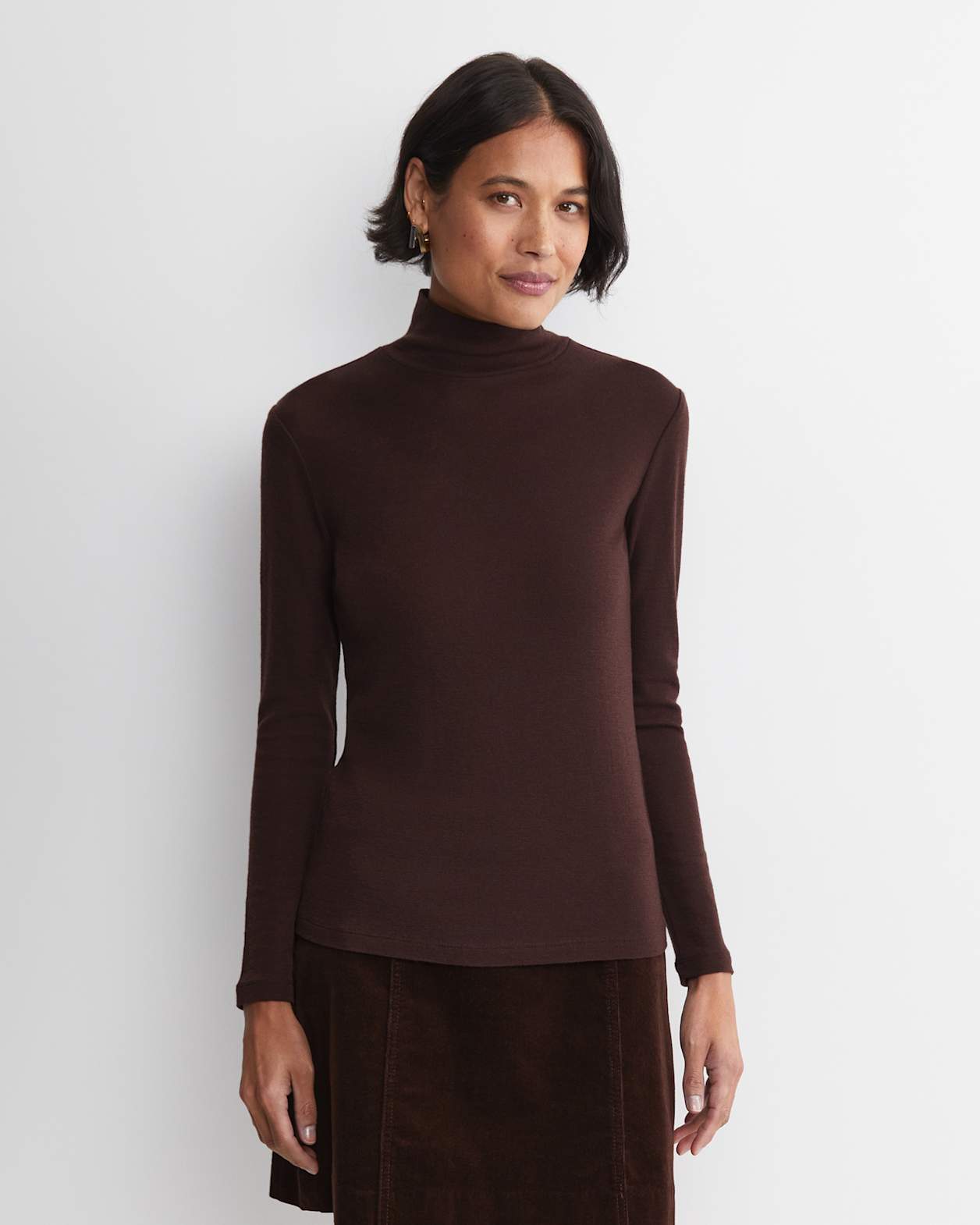Gigi Babywool Mock Neck Top in CHOCOLATE