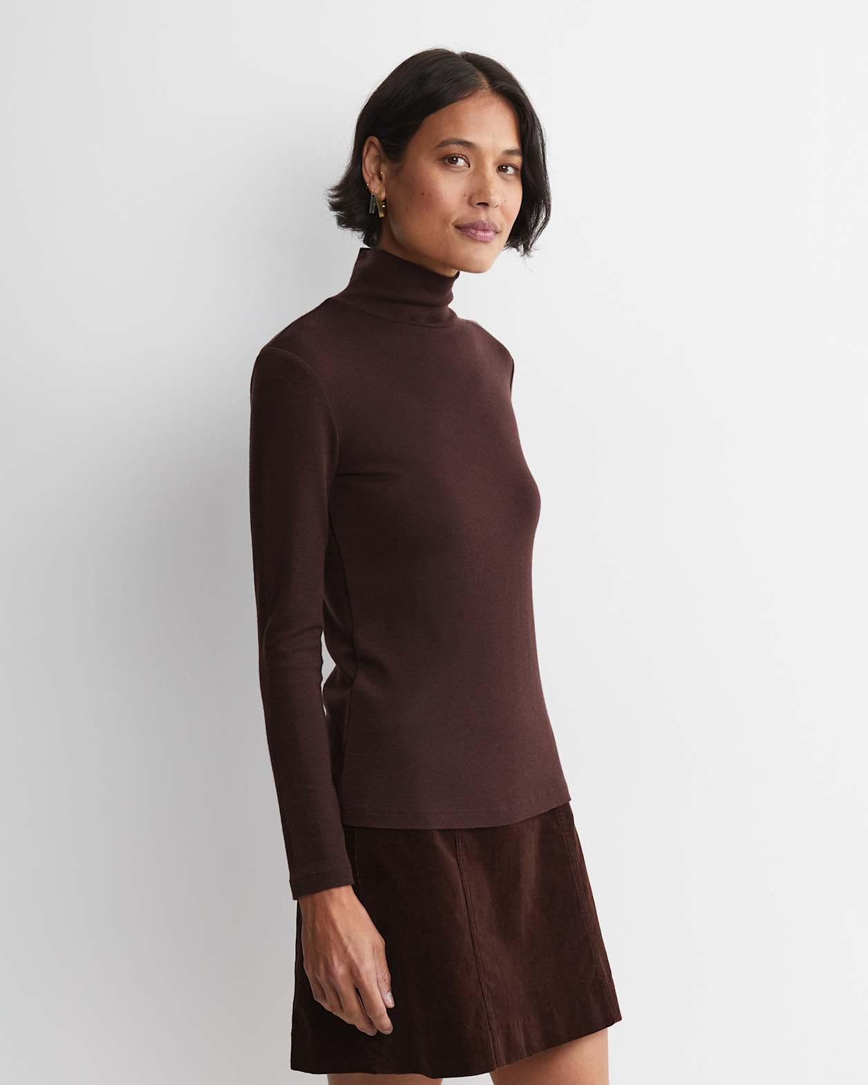 Gigi Babywool Mock Neck Top in CHOCOLATE
