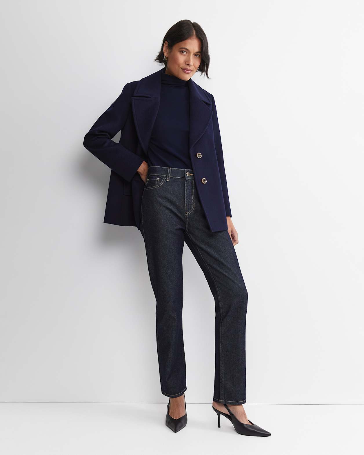 Gigi Babywool Mock Neck Top in NAVY