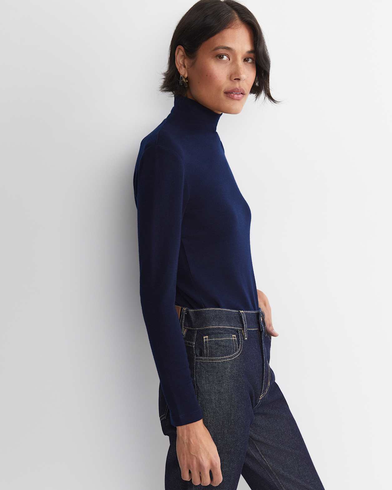 Gigi Babywool Mock Neck Top in NAVY