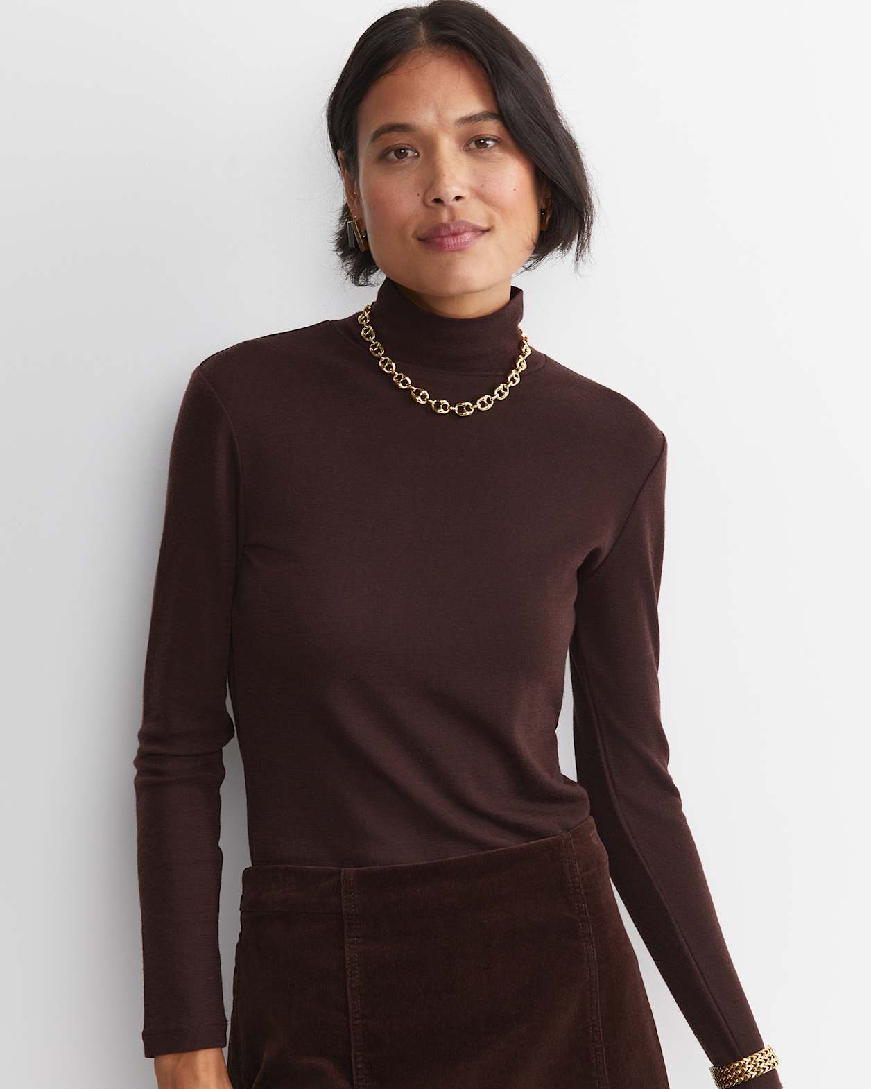 Gigi Babywool Mock Neck Top in CHOCOLATE