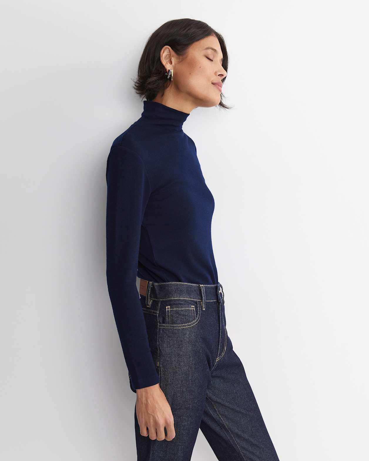 Gigi Babywool Mock Neck Top in NAVY