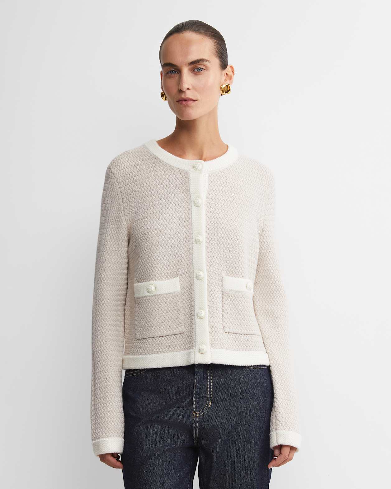 Joyce Merino Wool Cardigan in CHALK