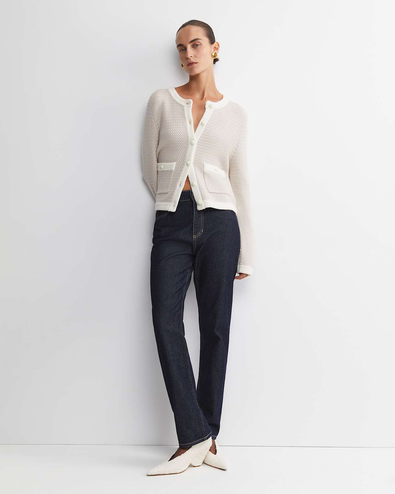 Joyce Merino Wool Cardigan in CHALK