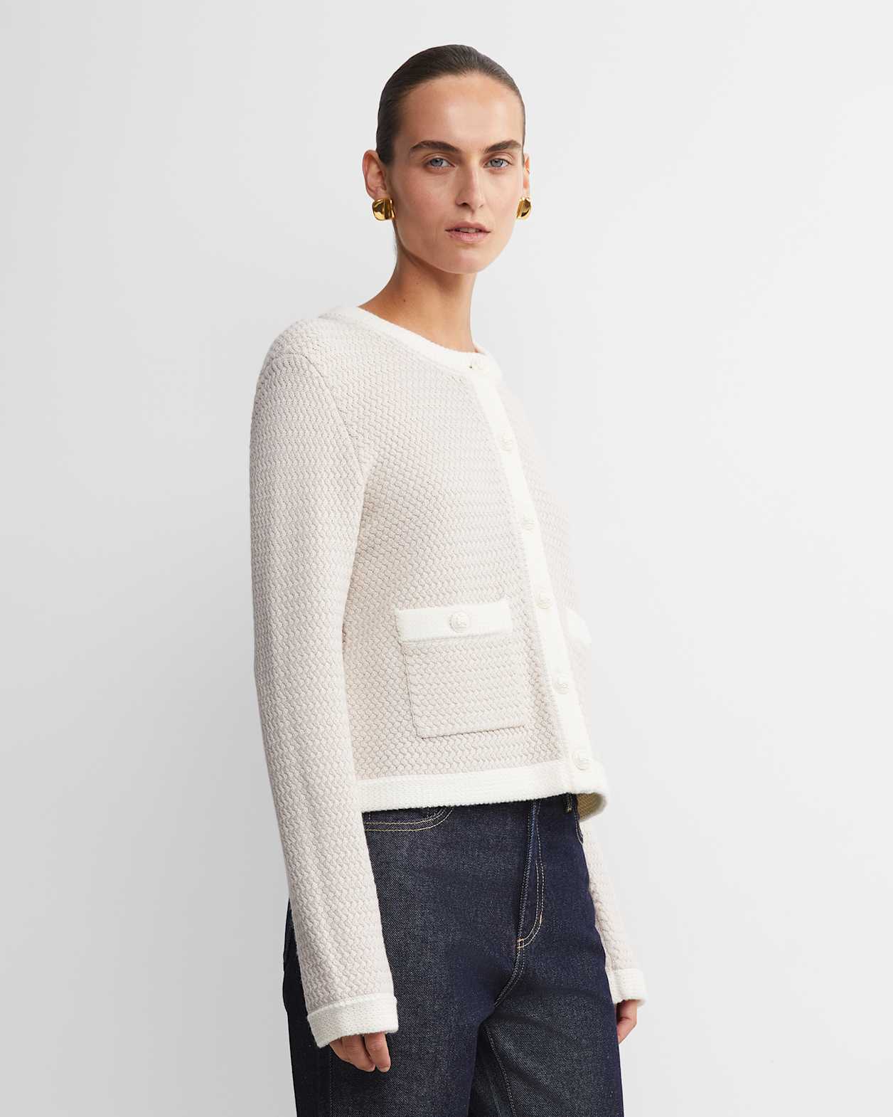 Joyce Merino Wool Cardigan in CHALK