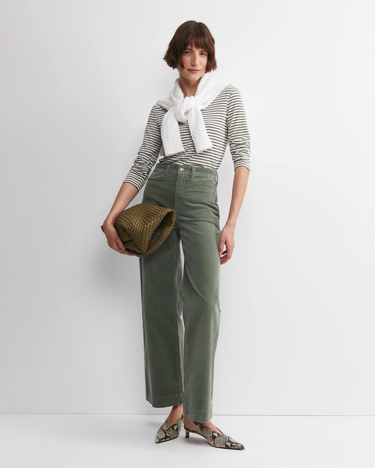 Stripe Lurex Long Sleeve Magic Tee in WHITE/KHAKI