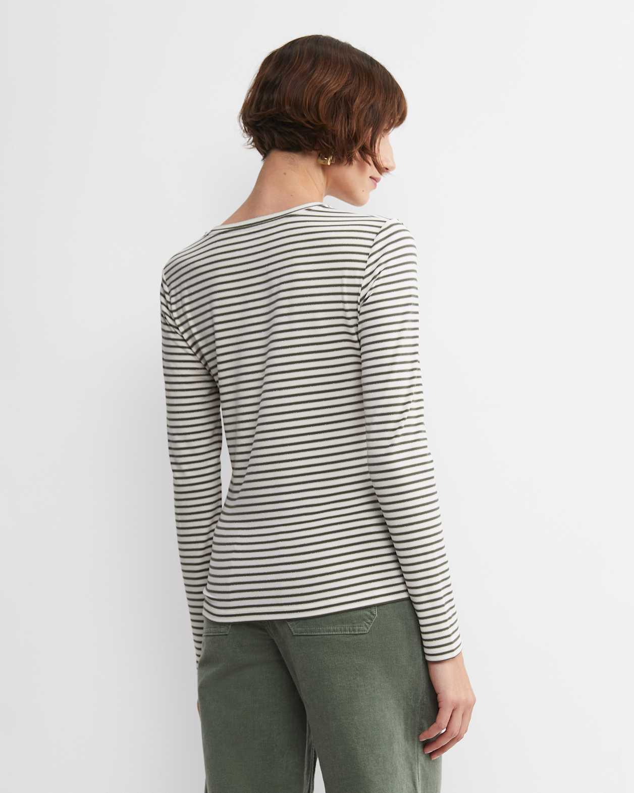 Stripe Lurex Long Sleeve Magic Tee in WHITE/KHAKI