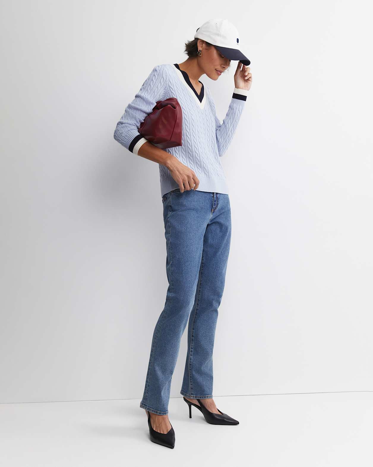 Baby Cable V-Neck Sweater in ICE BLUE