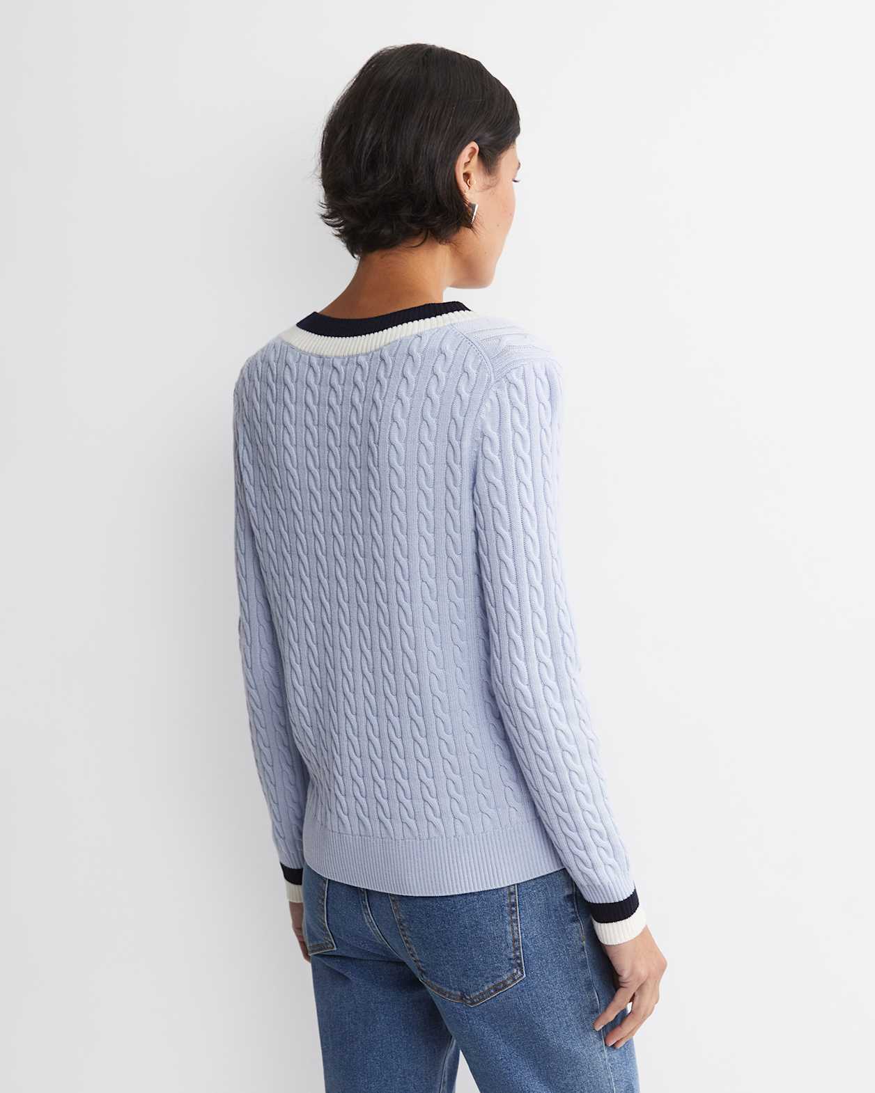 Baby Cable V-Neck Sweater in ICE BLUE