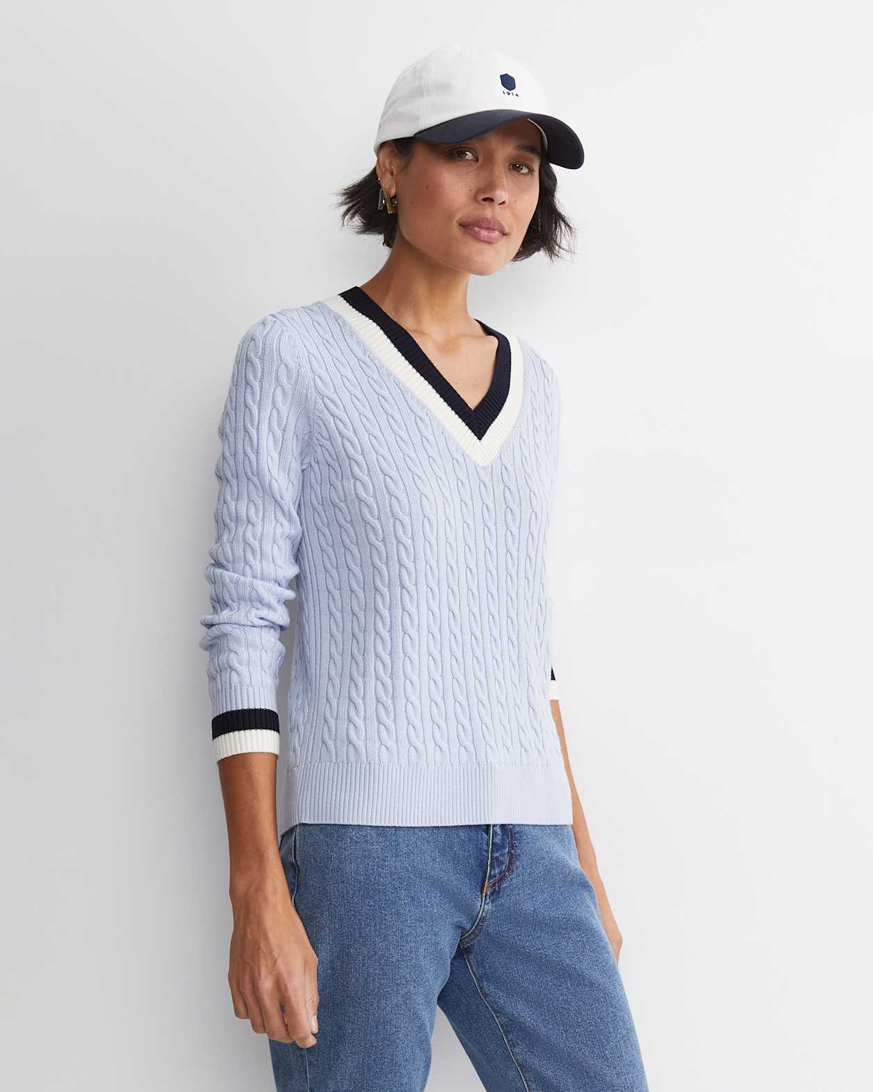 Baby Cable V-Neck Sweater in ICE BLUE