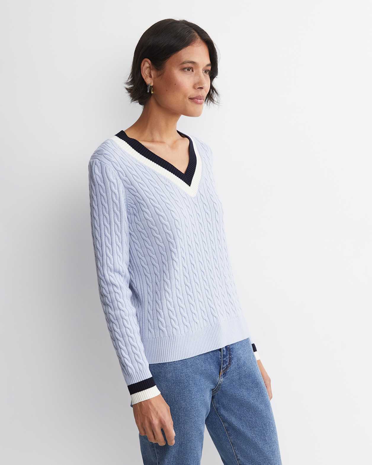Baby Cable V-Neck Sweater in ICE BLUE