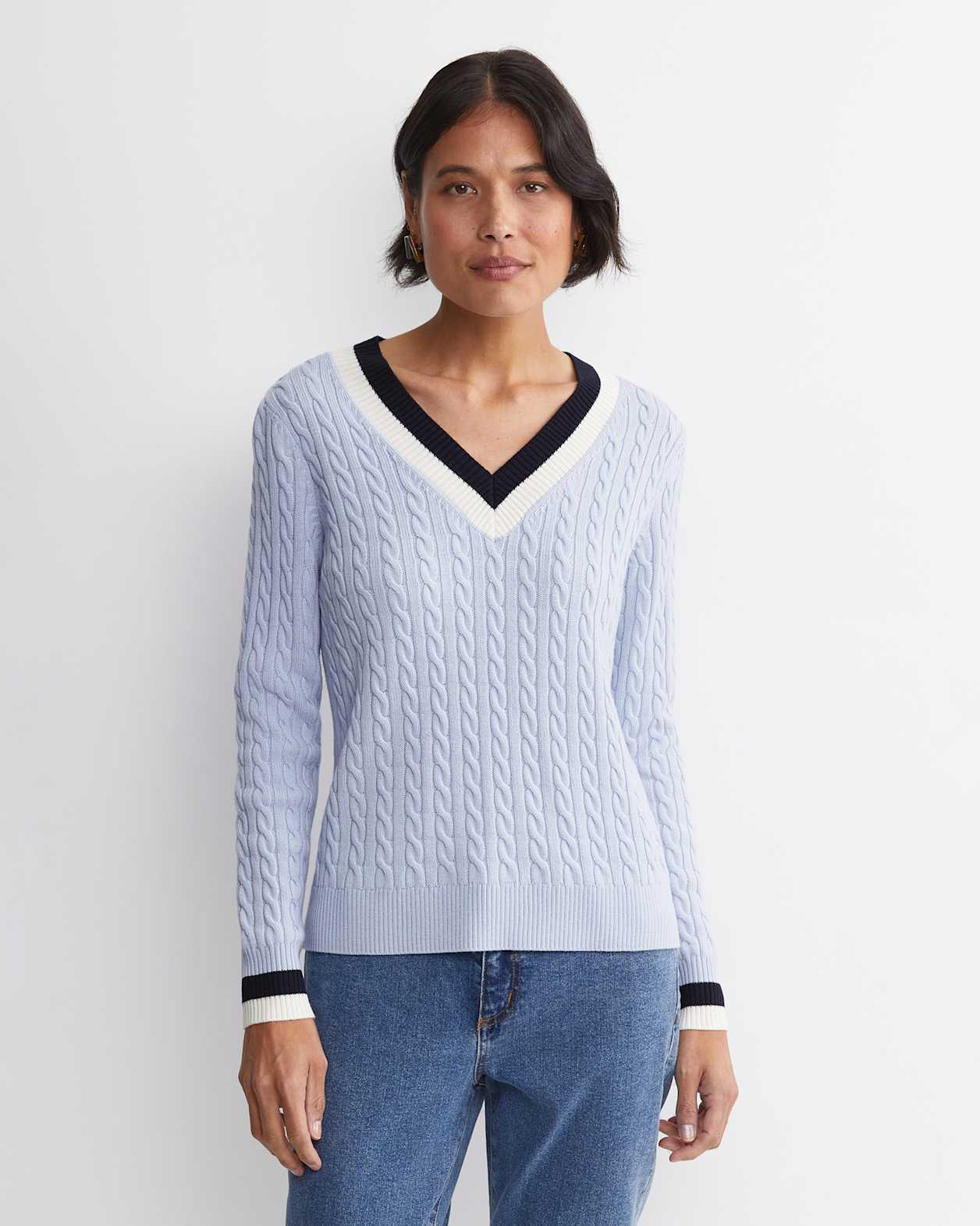 Baby Cable V-Neck Sweater in ICE BLUE