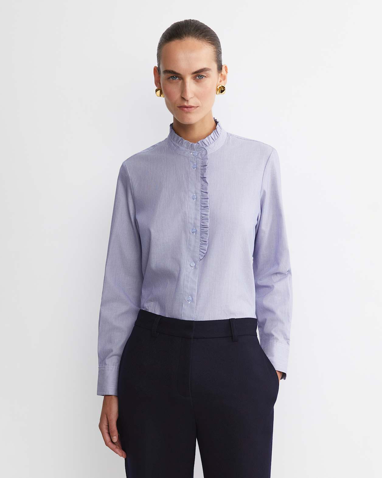 Asha Stripe Ruffle Blouse in BLUE/WHITE