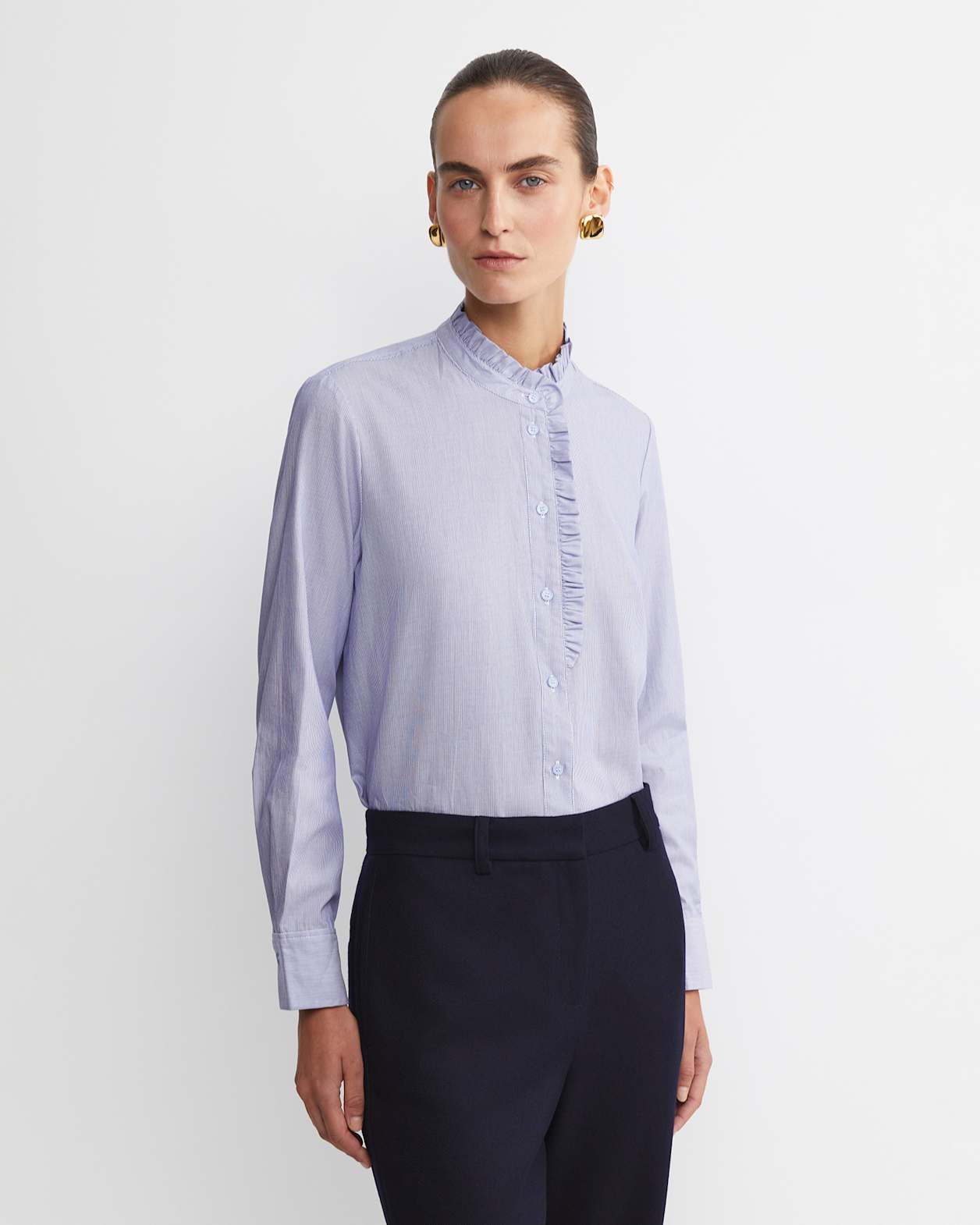 Asha Stripe Ruffle Blouse in BLUE/WHITE