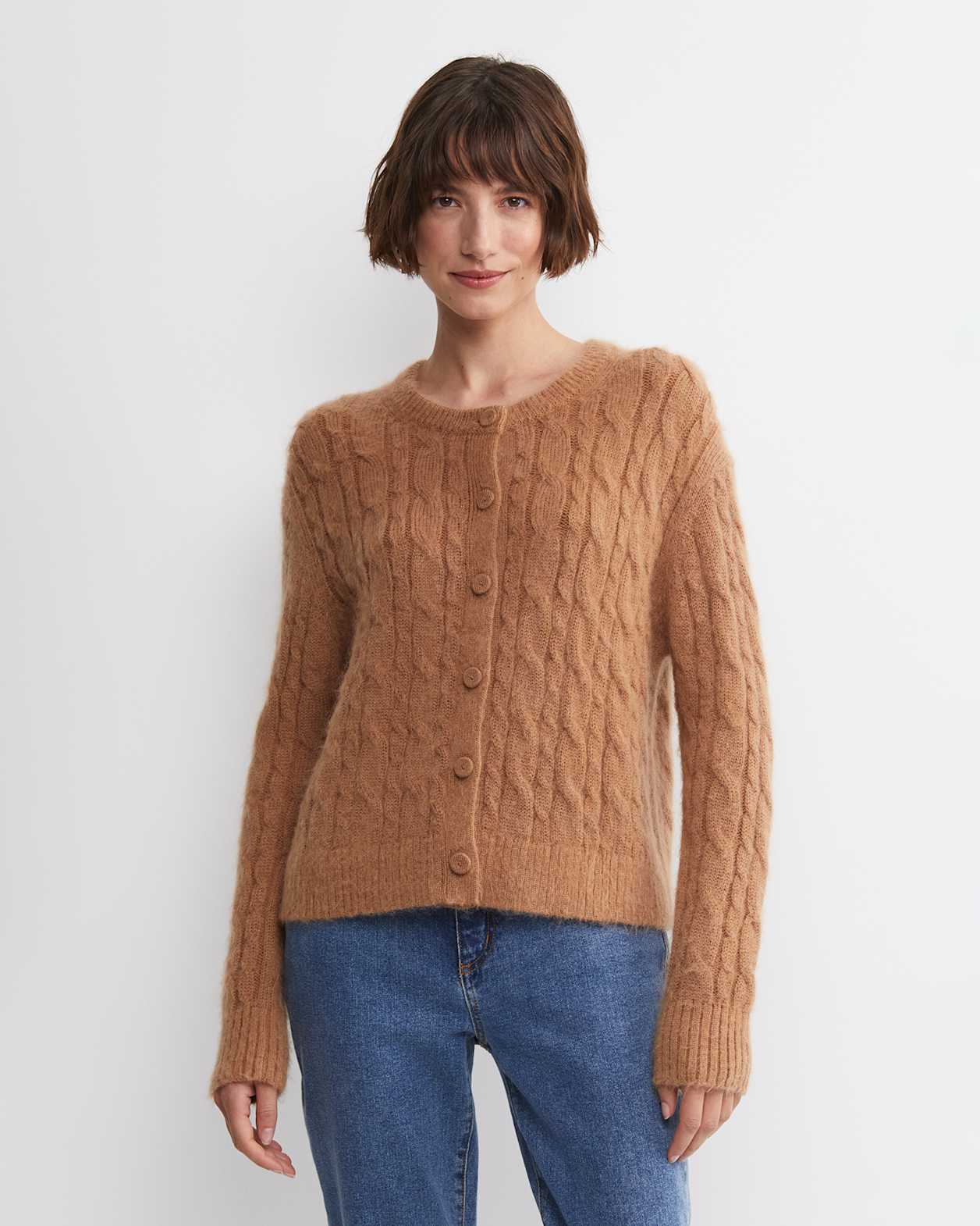 Tatiana Mohair Cable Cardigan in CAMEL