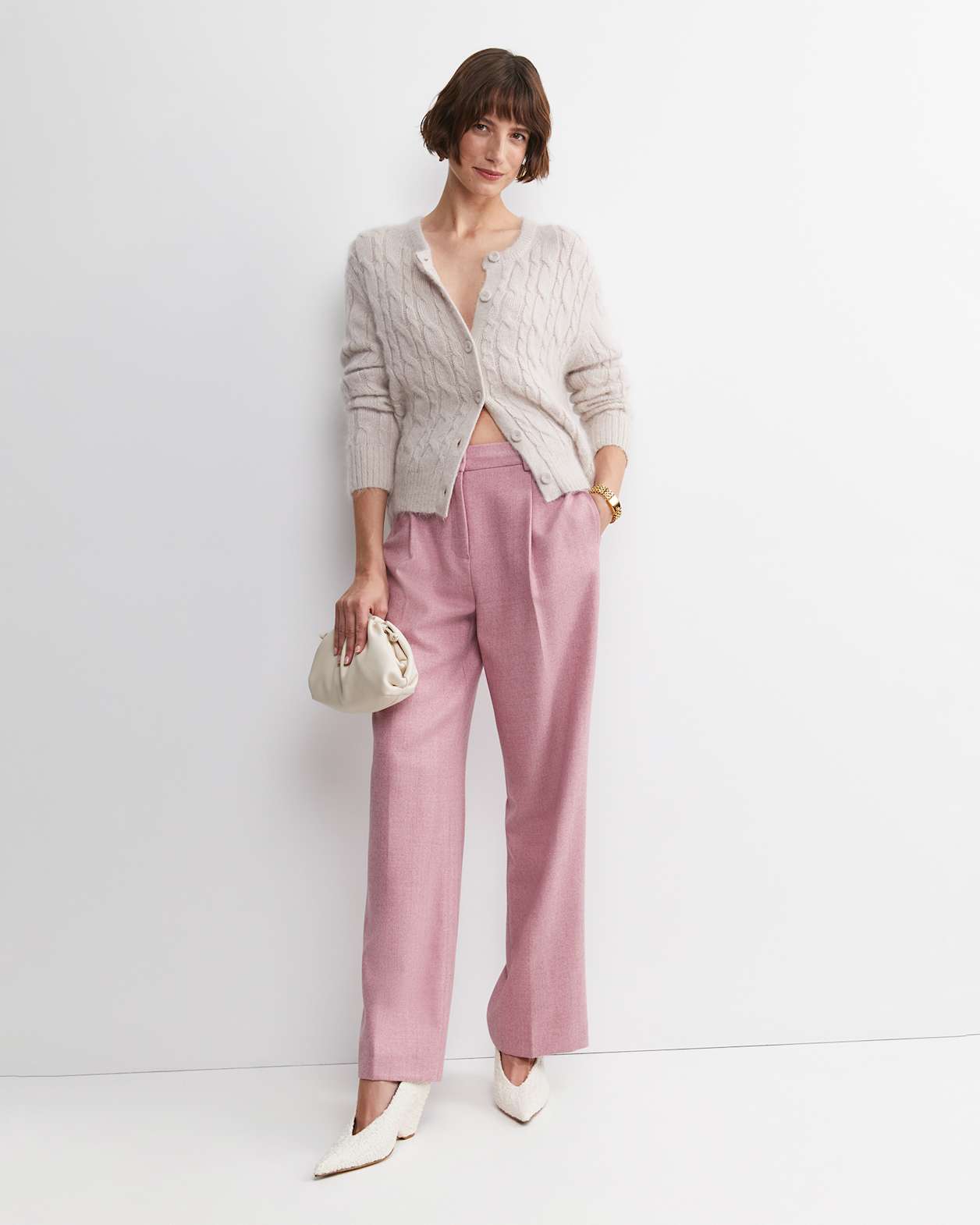 Tatiana Mohair Cable Cardigan in OATMEAL