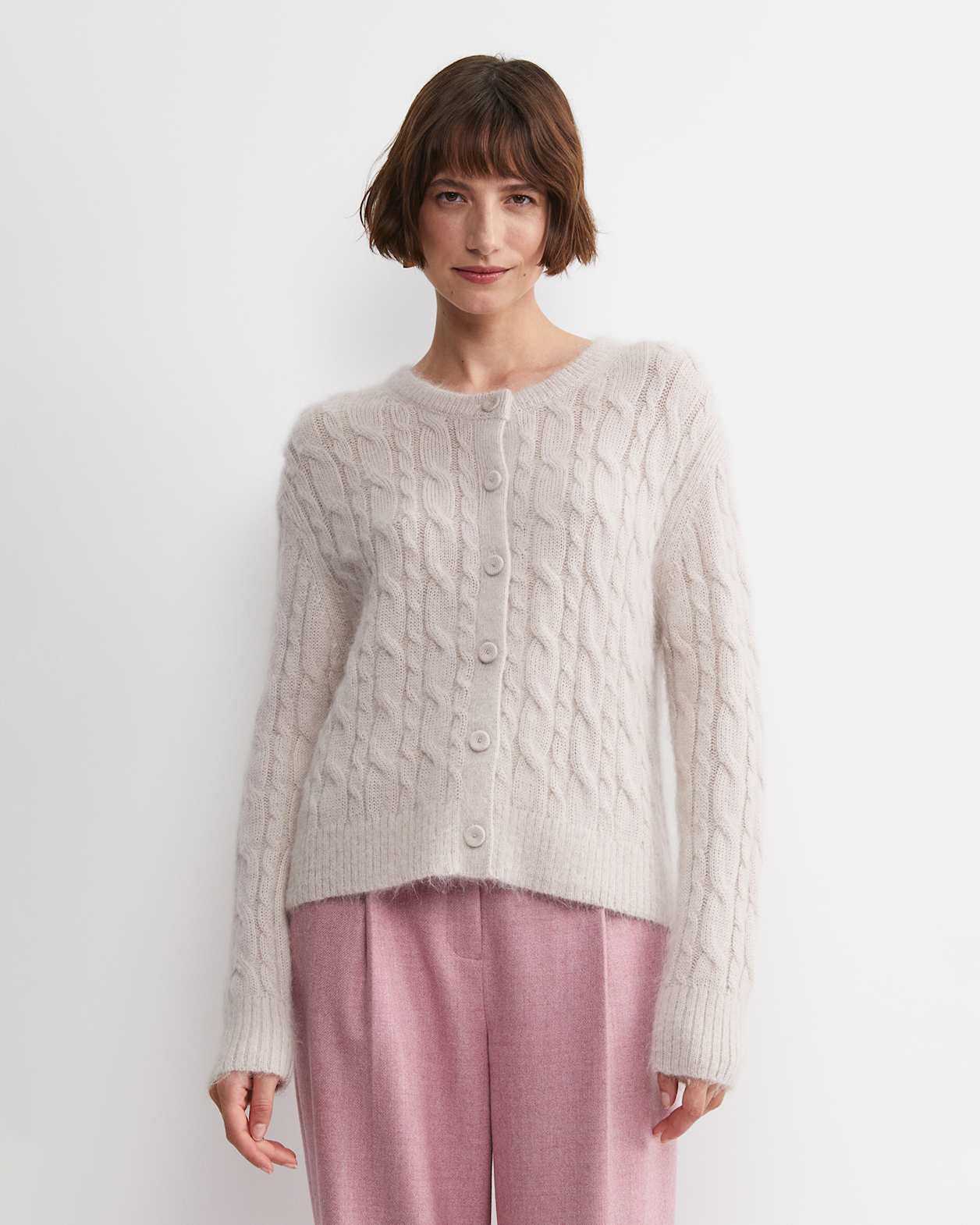 Tatiana Mohair Cable Cardigan in OATMEAL
