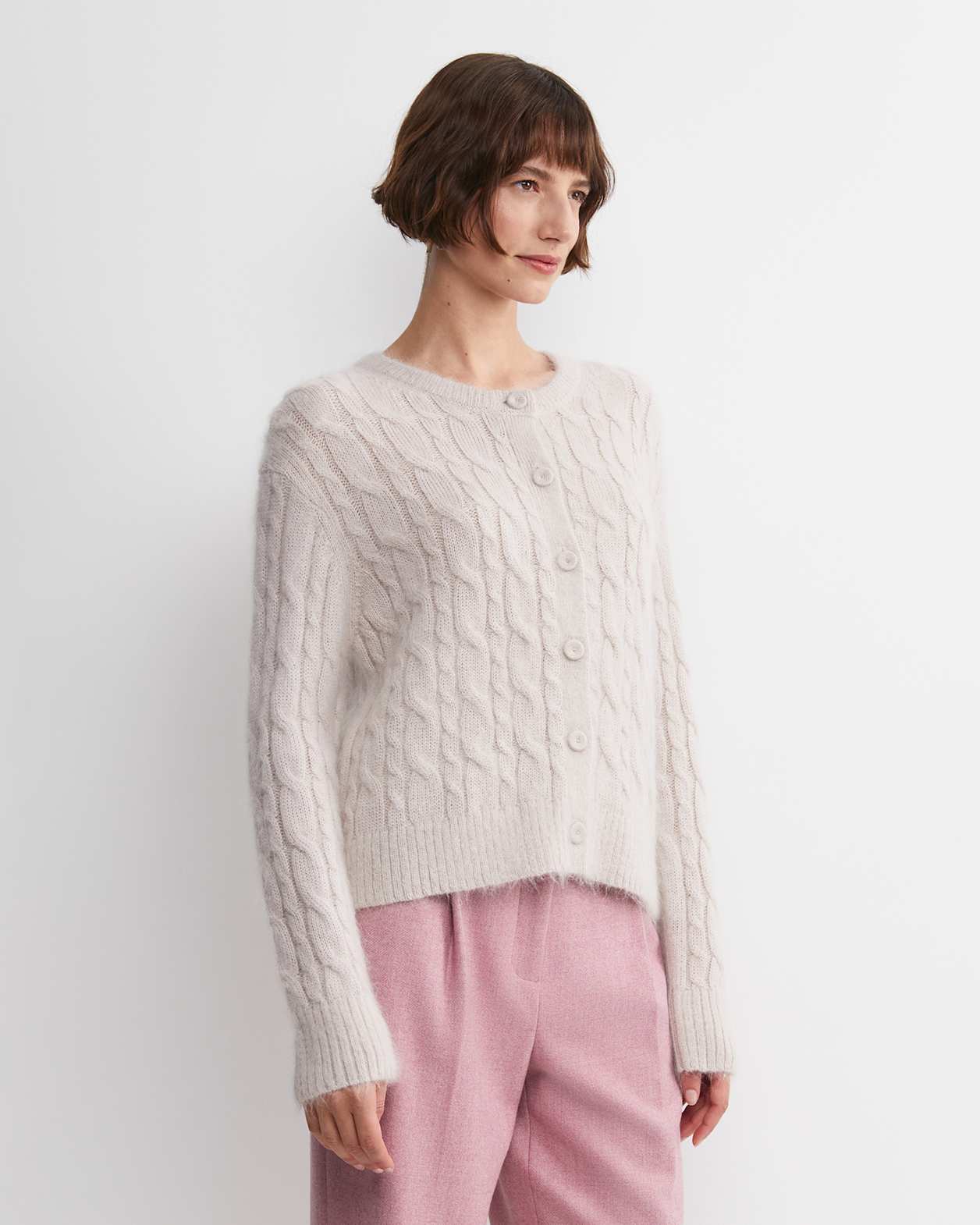 Tatiana Mohair Cable Cardigan in OATMEAL