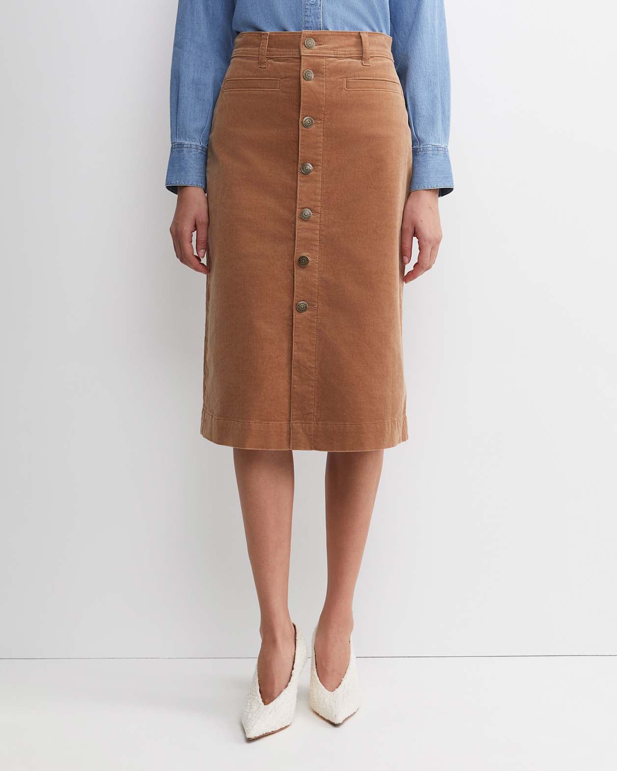 Cleo Cord Midi Skirt in CAMEL
