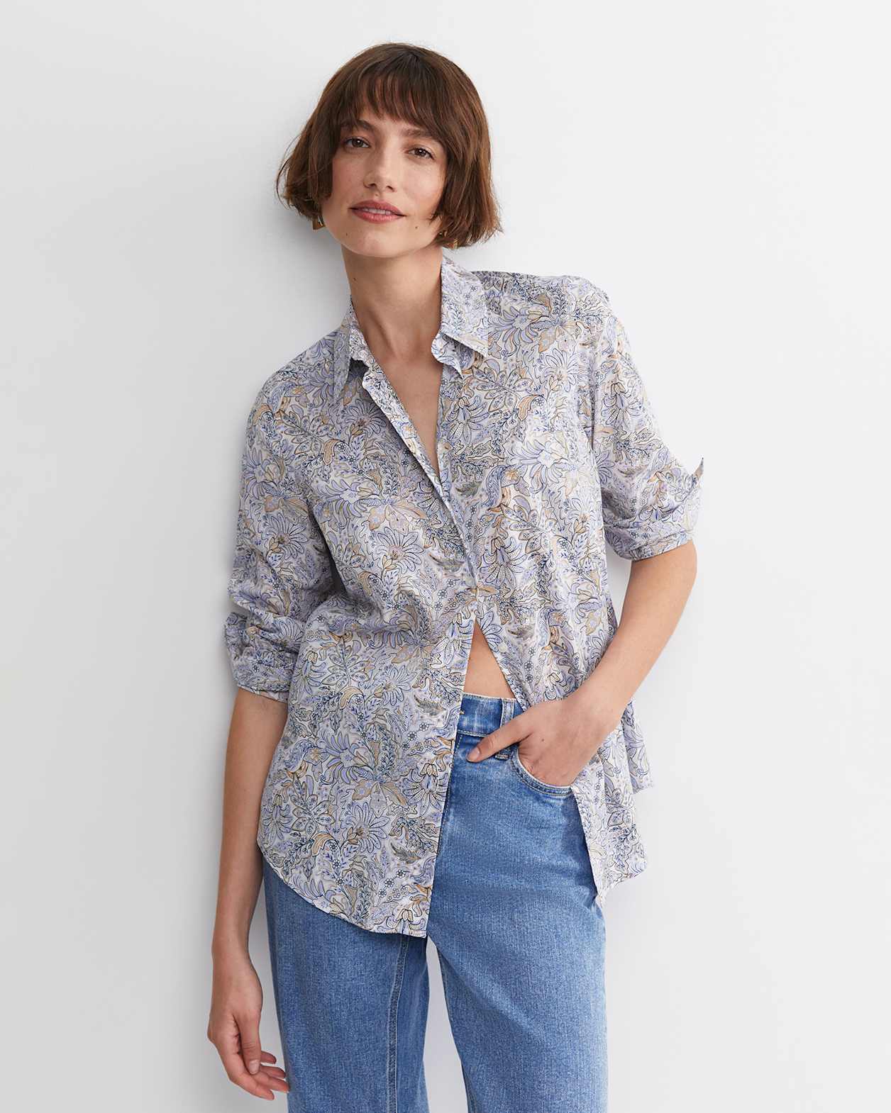 Enzo Liberty Long Sleeve Shirt in BLUE MULTI