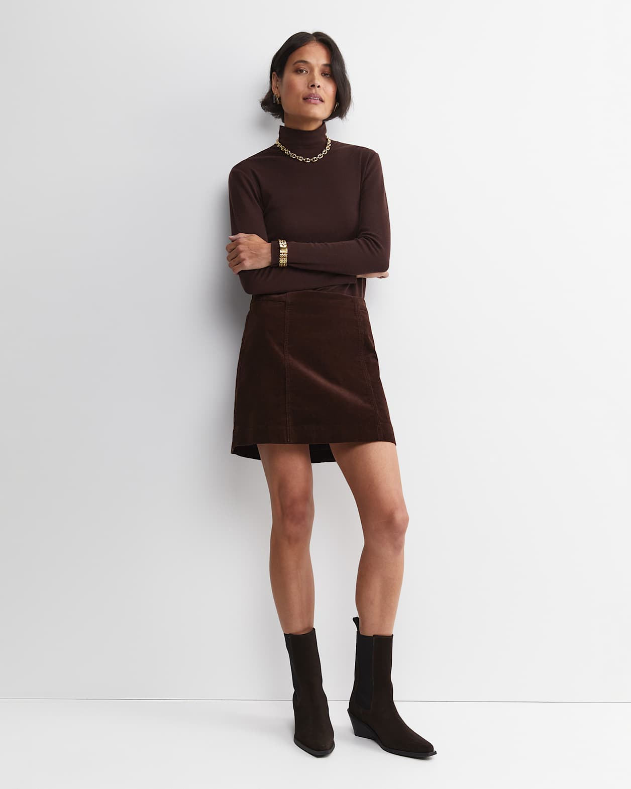 Cleo Cord Mini Skirt in CHOCOLATE
