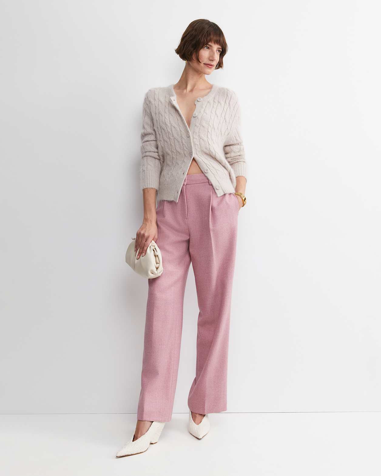 Frankie Wide Leg Pleat Pant in DUSTY PINK