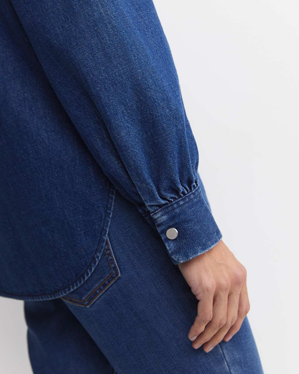 Kali Long Sleeve Denim Blouse in DENIM MID WASH