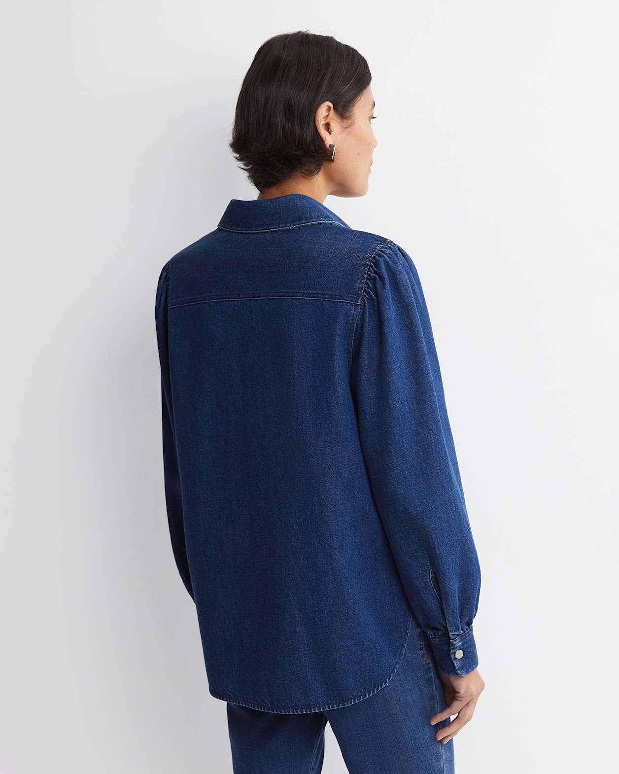 Kali Long Sleeve Denim Blouse in DENIM MID WASH