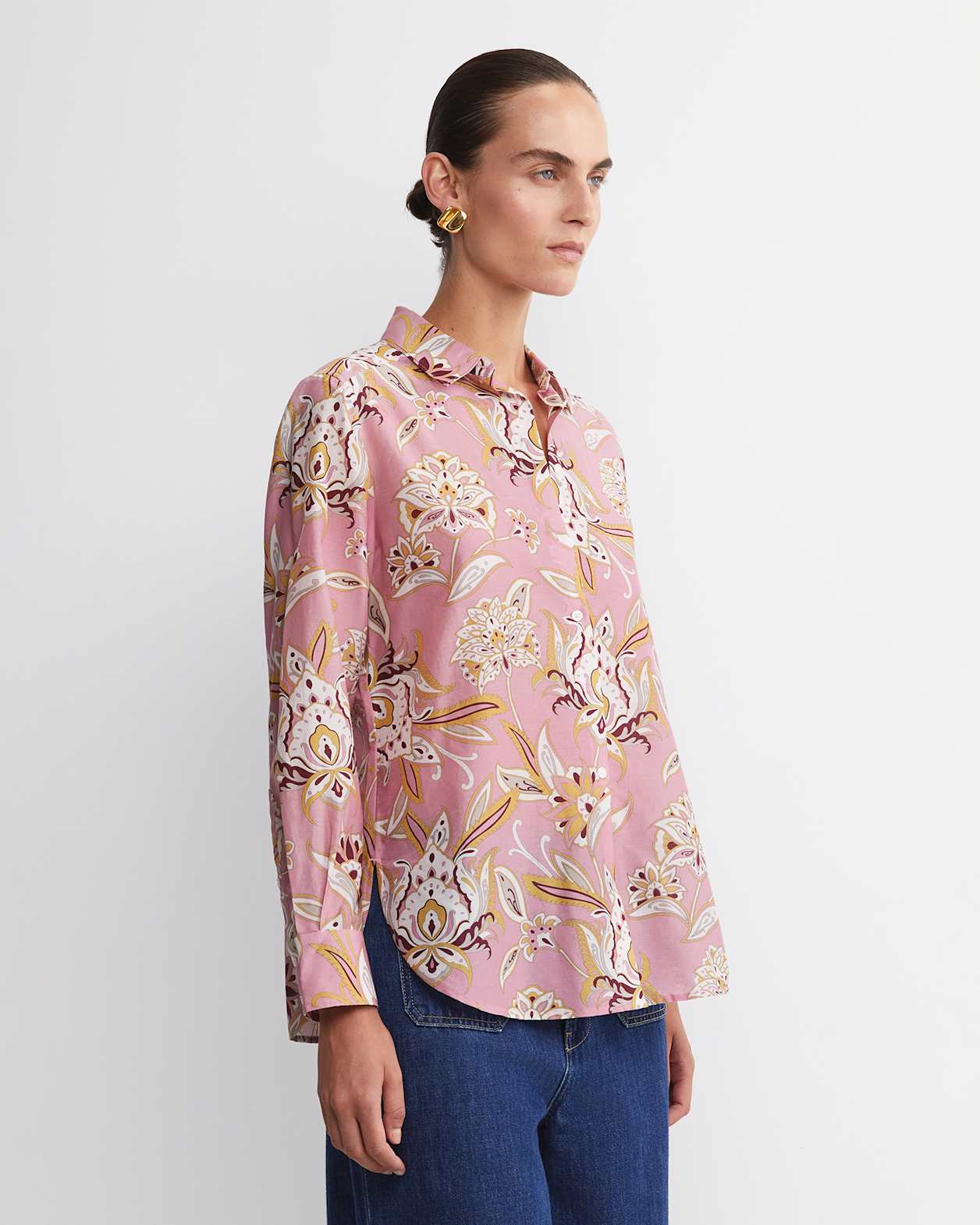 Sue Paisley Long Sleeve Cotton Silk Shirt in PINK MULTI