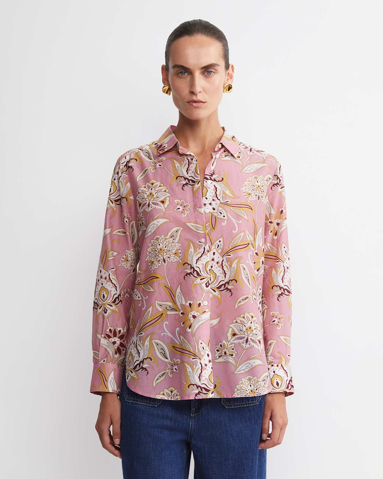 Sue Paisley Long Sleeve Cotton Silk Shirt in PINK MULTI