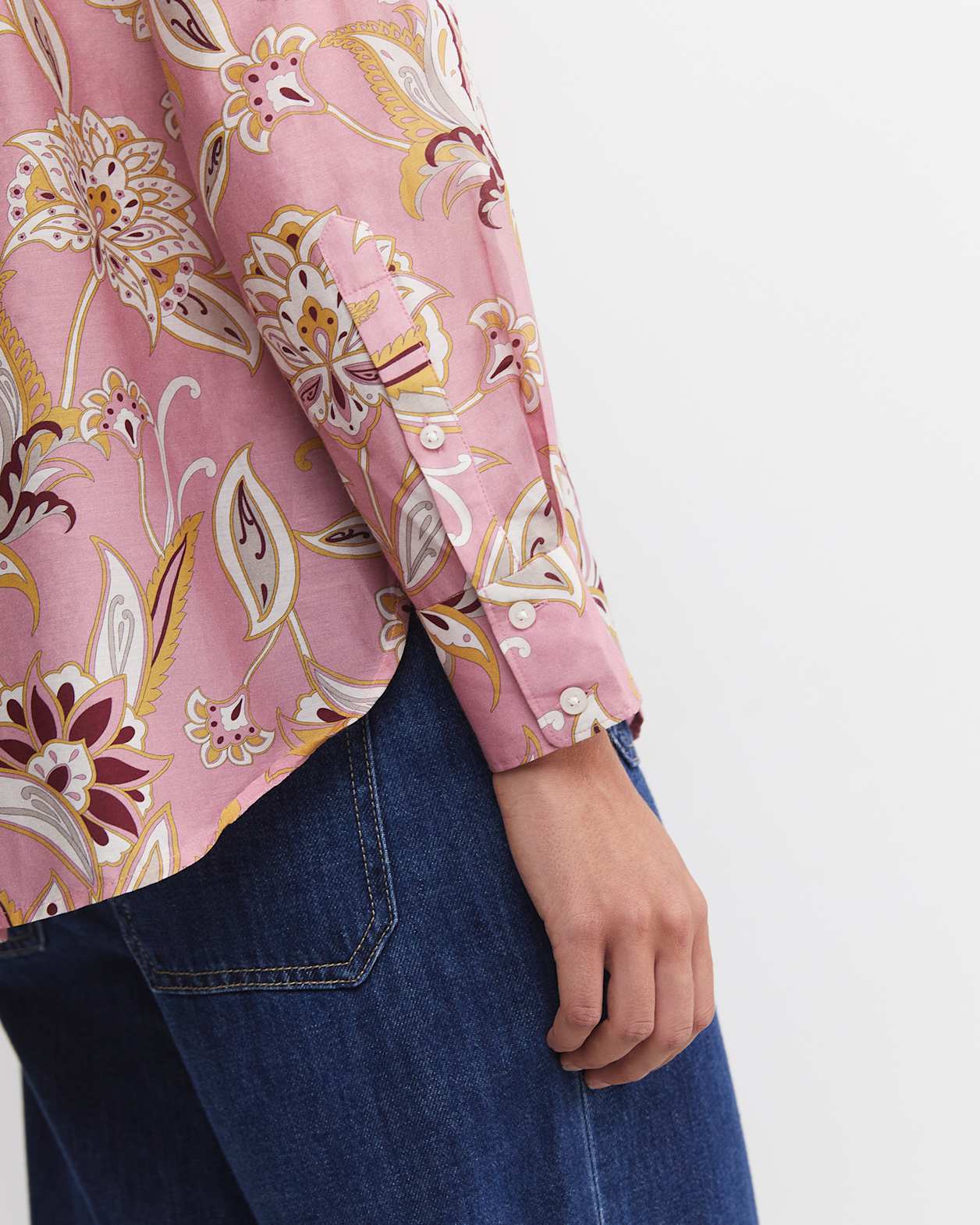 Sue Paisley Long Sleeve Cotton Silk Shirt in PINK MULTI