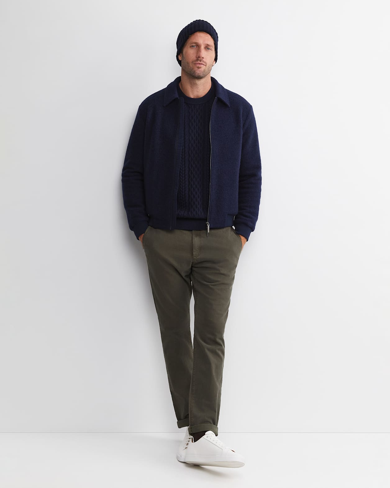 Joshua Cable Crew Knit in NAVY MELANGE