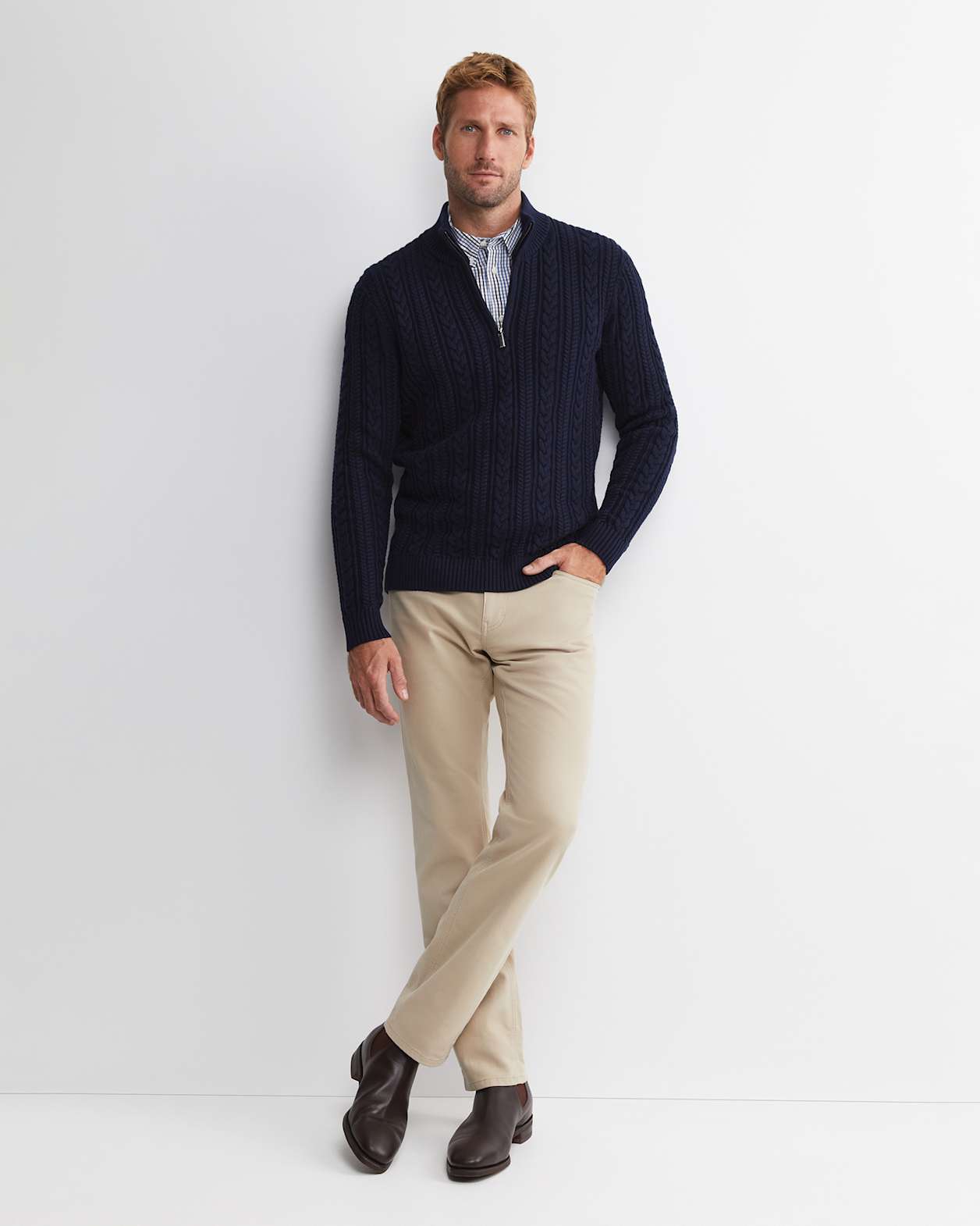 Joshua Cable Quarter Zip Knit in NAVY MELANGE