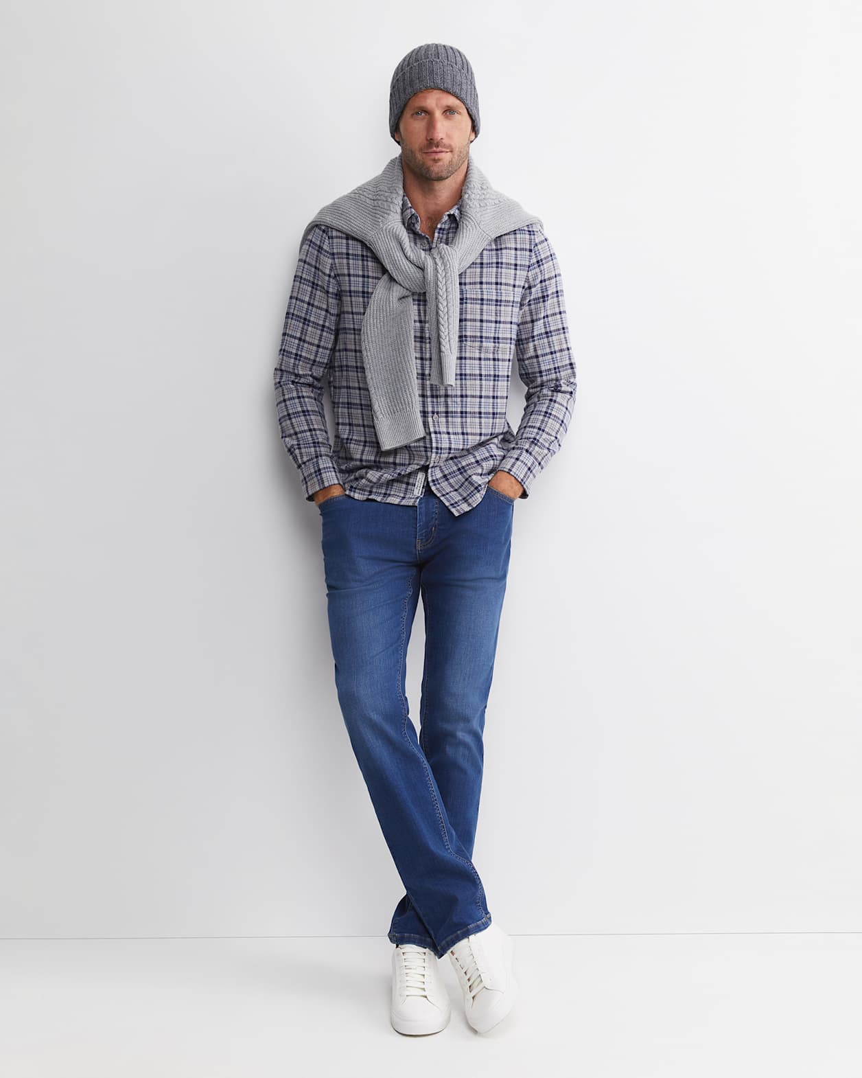 Cody Long Sleeve Check Shirt in BLUE/CHARCOAL