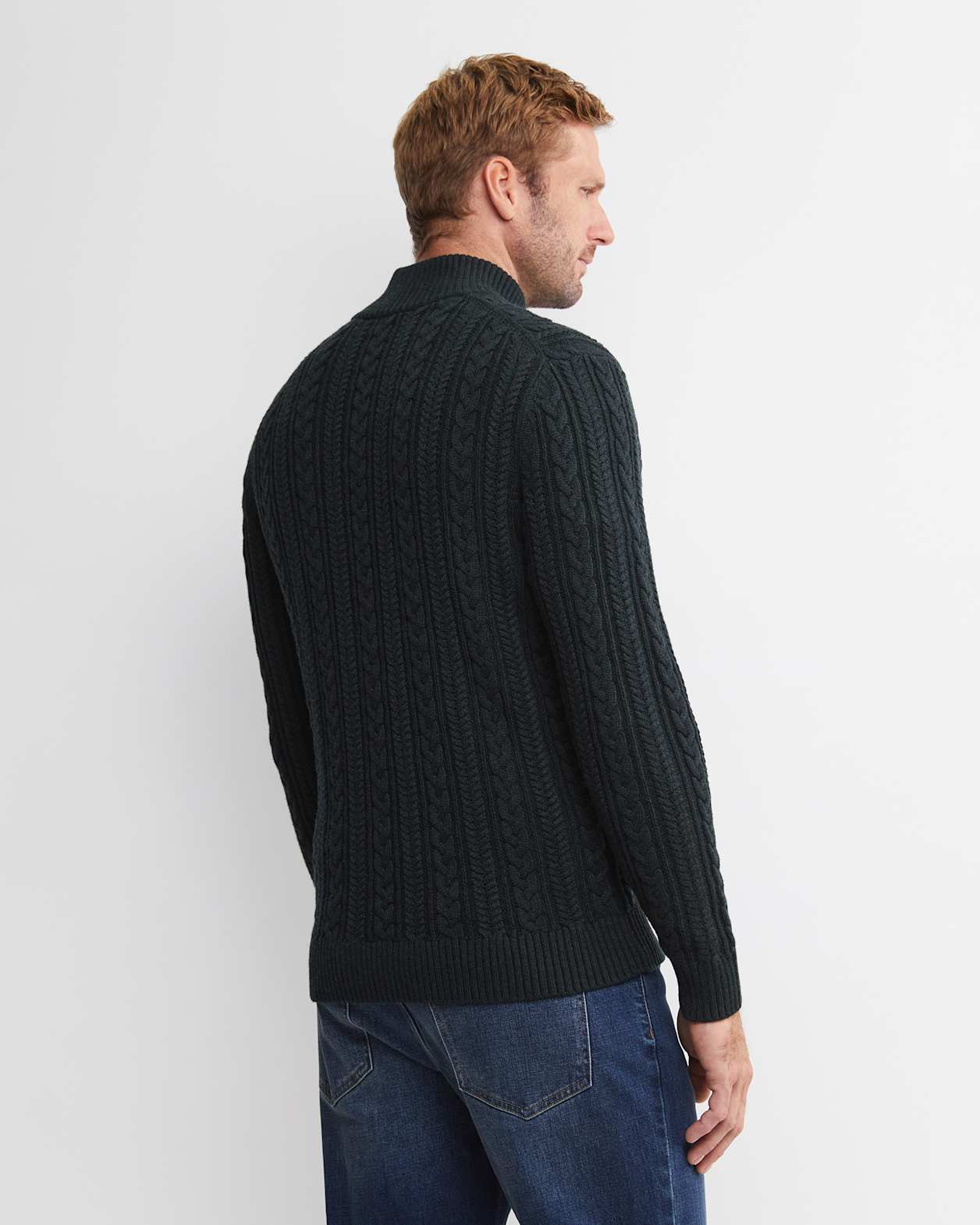 Joshua Cable Quarter Zip Knit in FOREST
