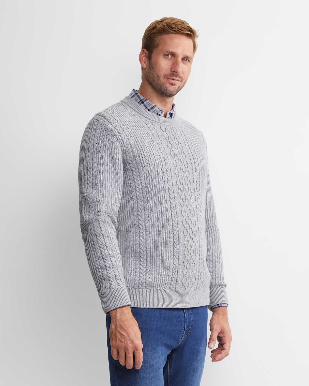 Joshua Cable Crew Knit in GREY MELANGE